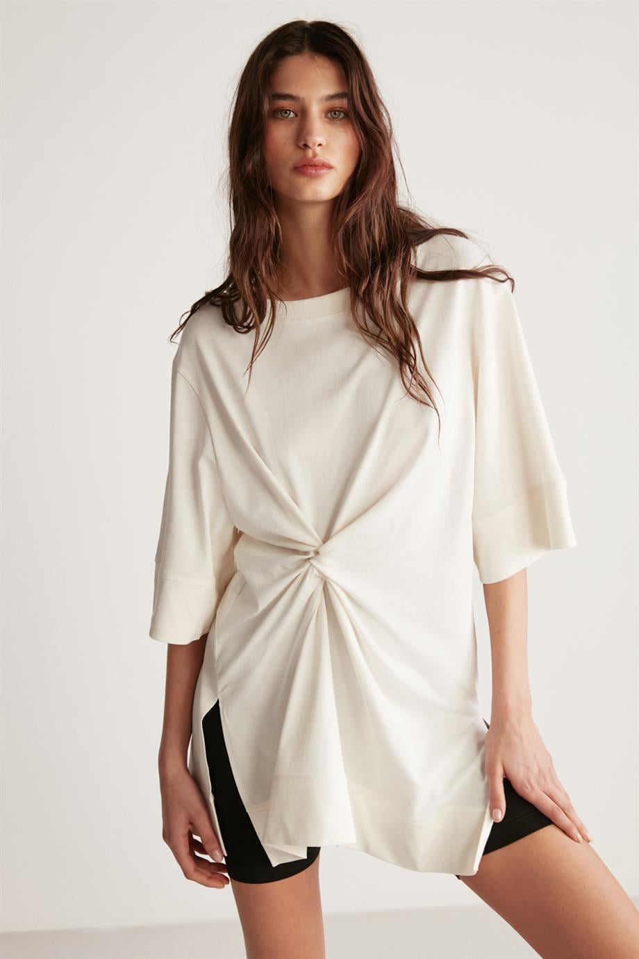 ANGELINA Örme Oversize Beyaz  T-Shirt