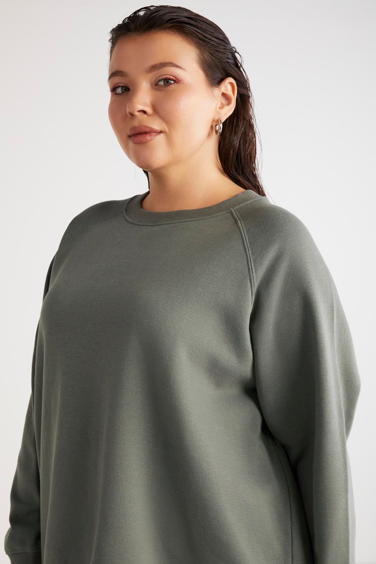 BARBORABB Örme Loose Yeşil Tekli Büyük Beden Sweatshirt