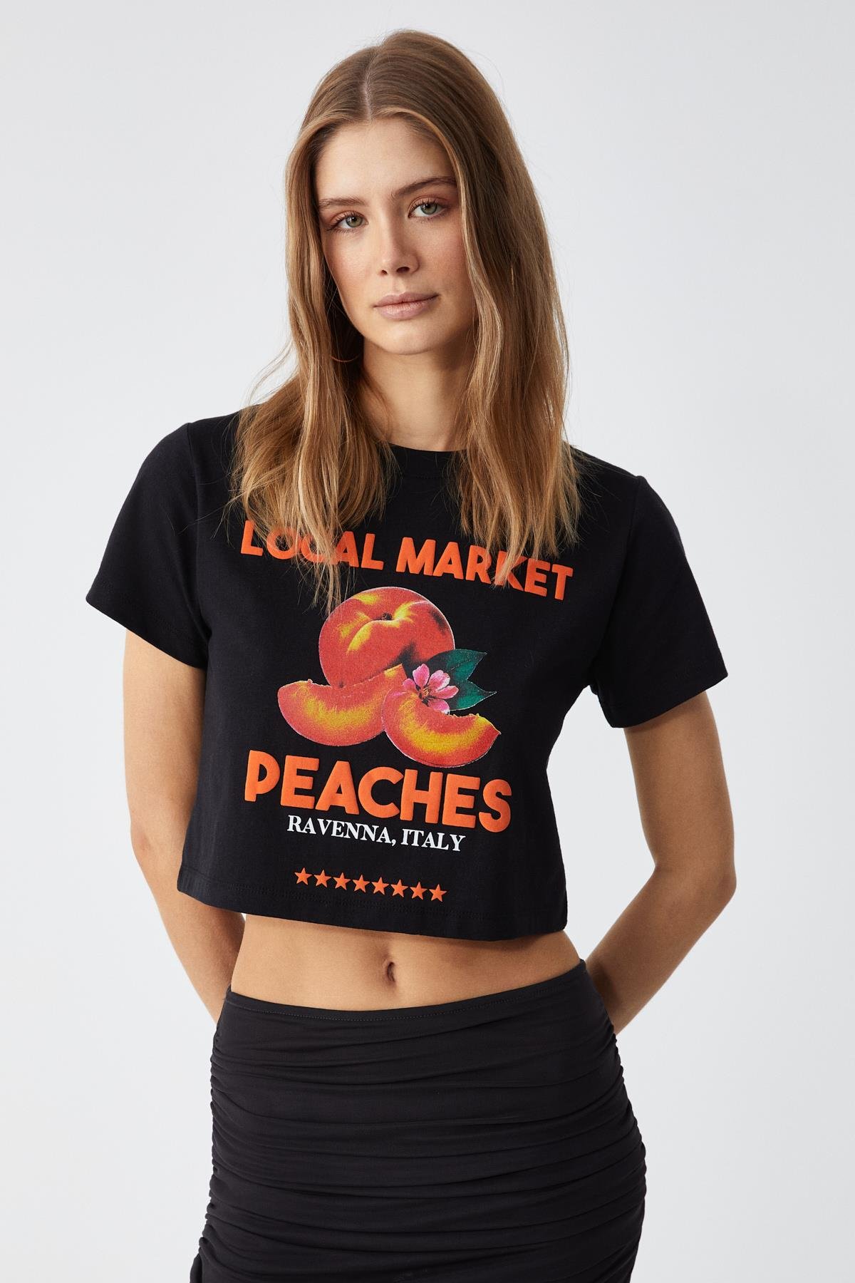 BELVETH Kadın Bisiklet Yaka Oversize Siyah T-Shirt