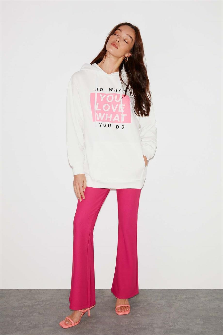 KYRA Örme Oversize Ekru  Sweatshirt