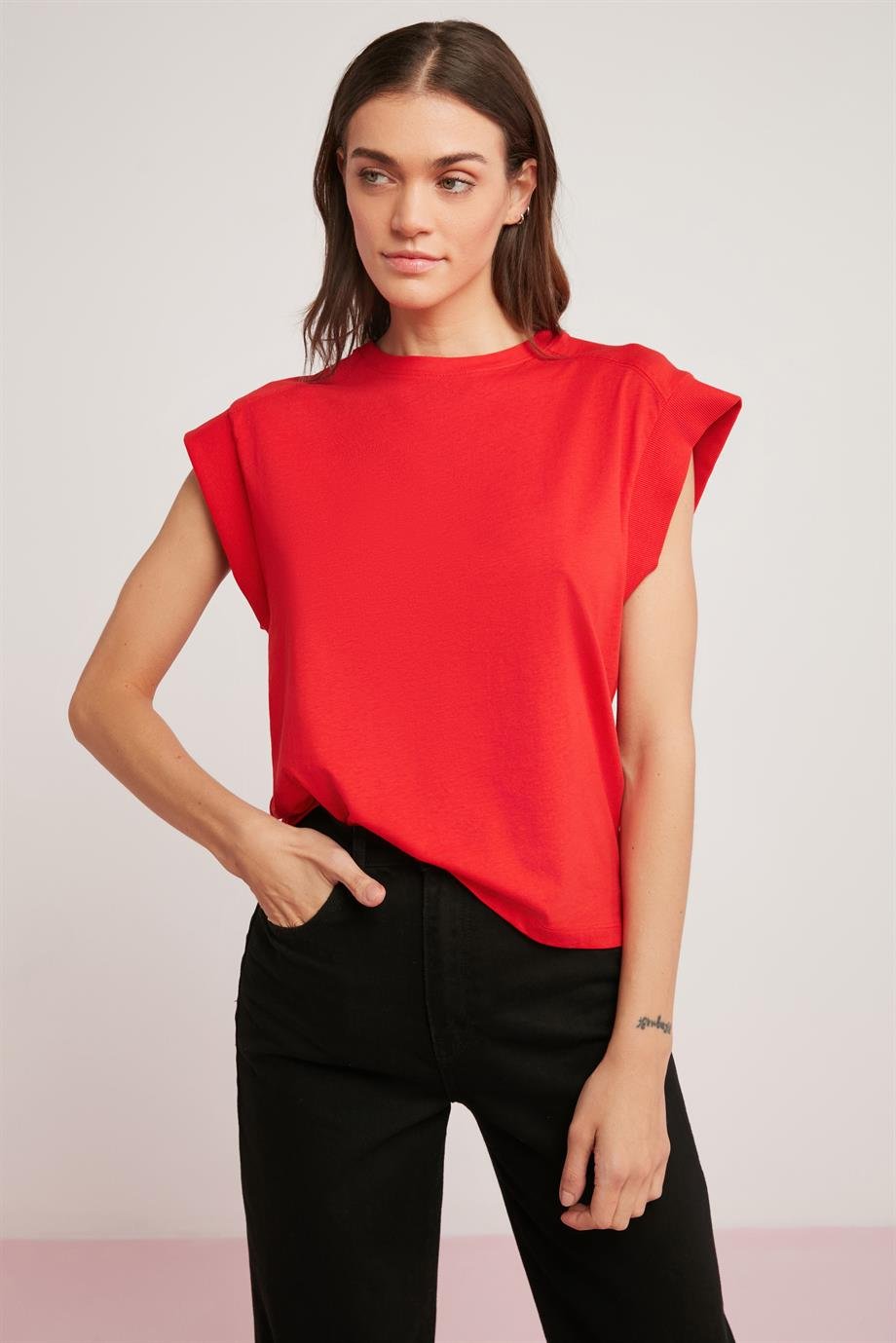 LORİ Örme Relaxed Kırmızı Tekli T-Shirt