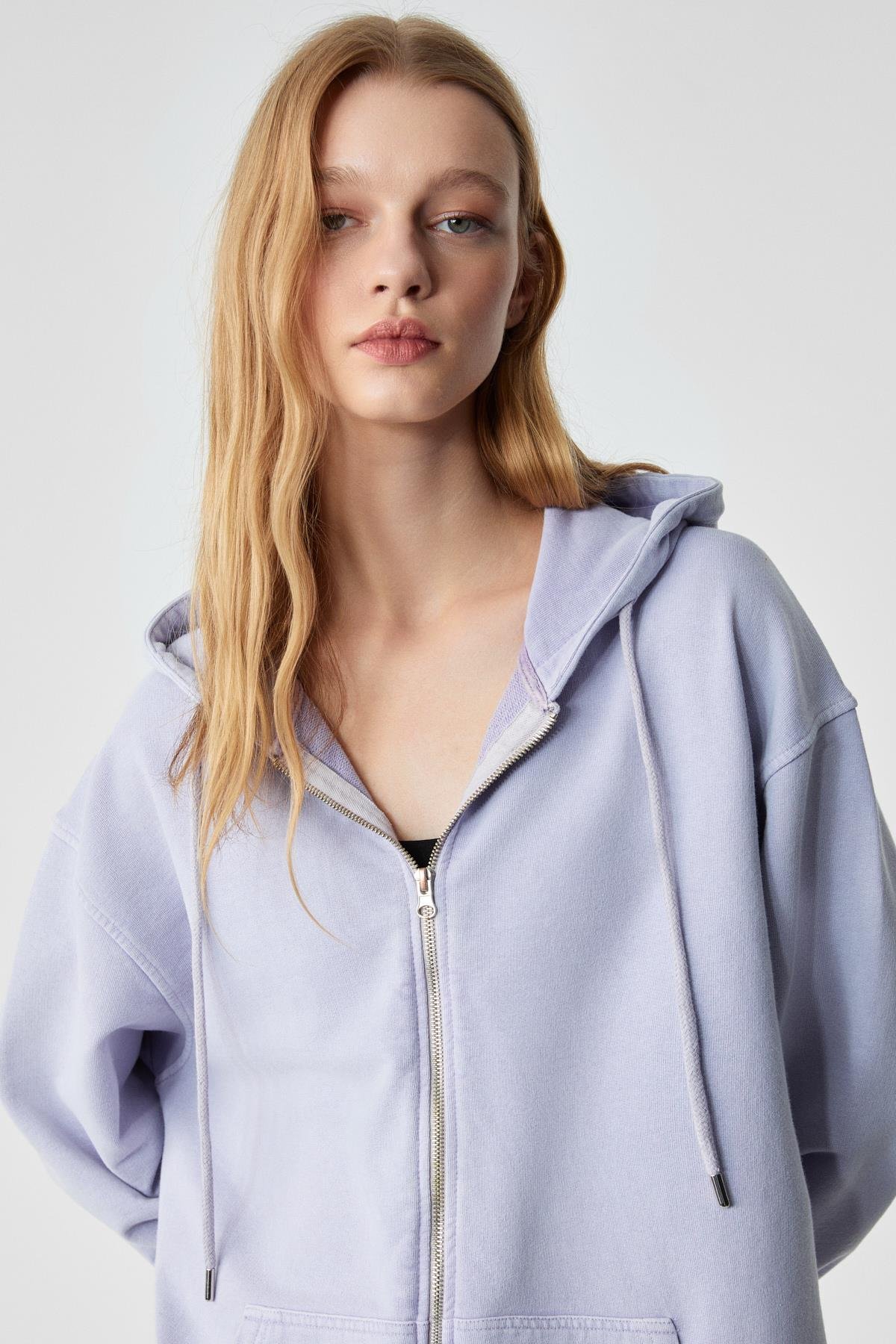 NISPORENI Kadın Oversize Fit Kapüşonlu %100 Organik Pamuk 3 İplik Lila Sweatshirt