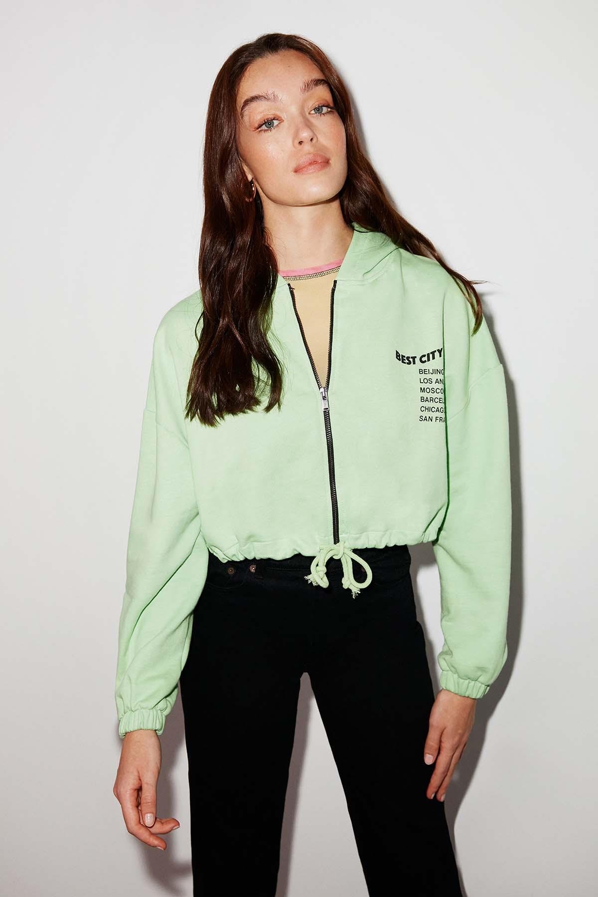 SILK Crop Yeşil Sweatshirt