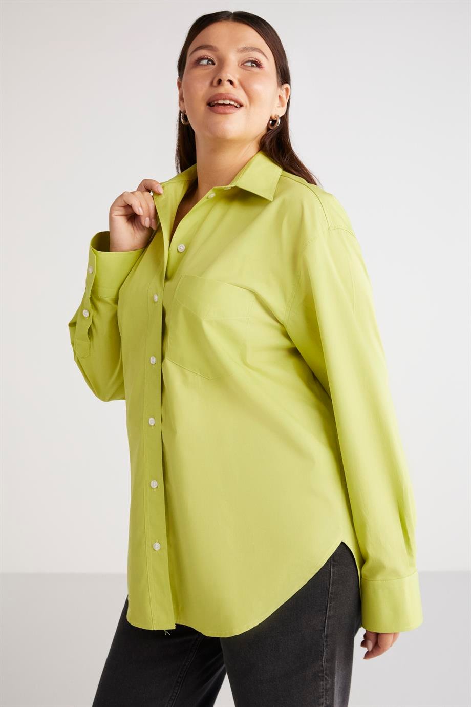 SUSAN Dokuma Oversize Yeşil Tekli Gömlek