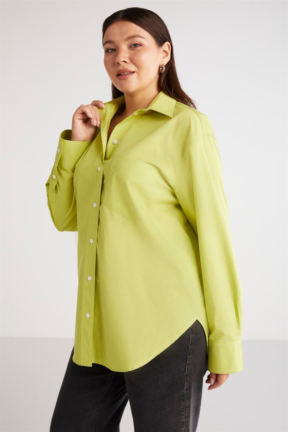 SUSAN Dokuma Oversize Yeşil Tekli Gömlek