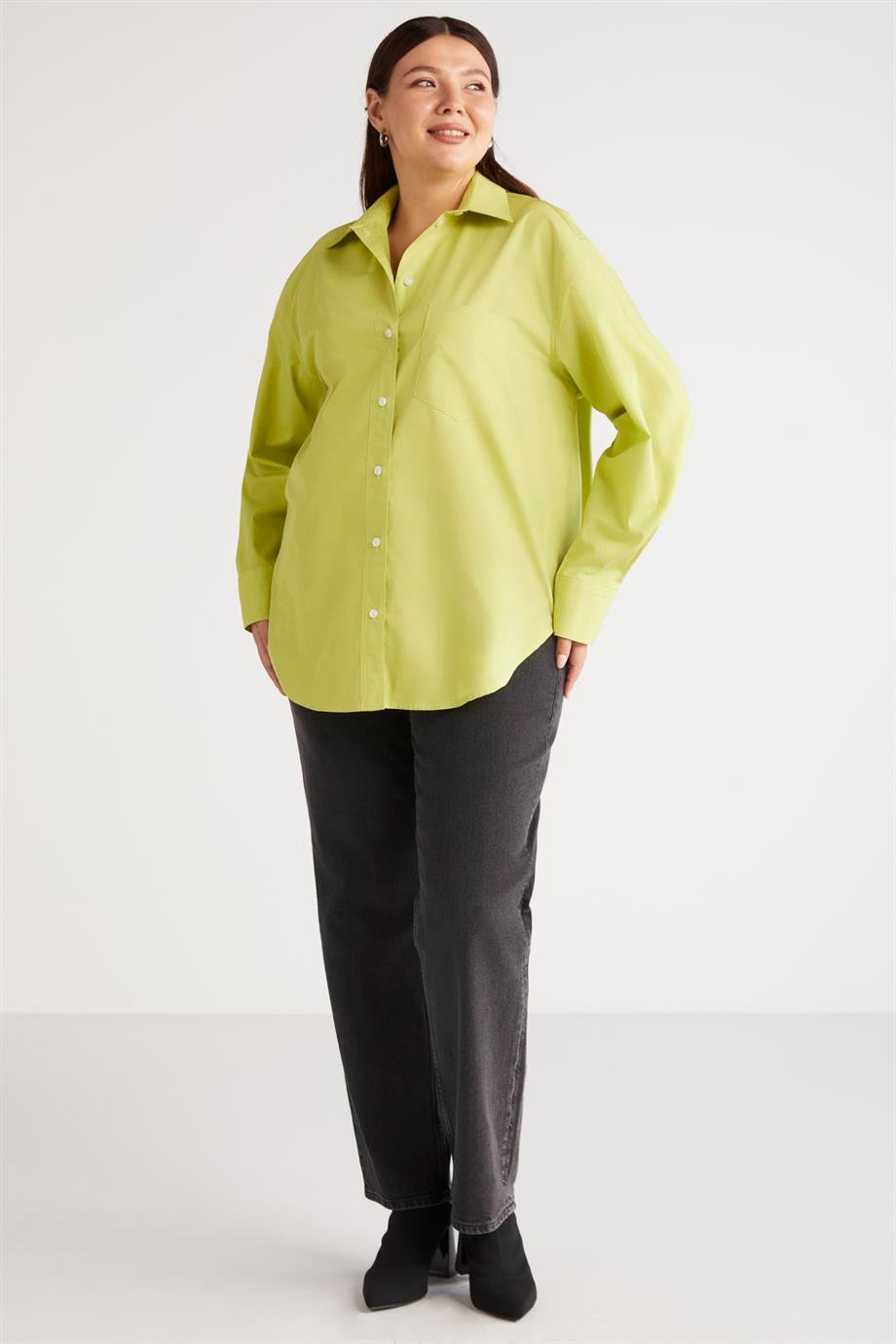 SUSAN Dokuma Oversize Yeşil Tekli Gömlek