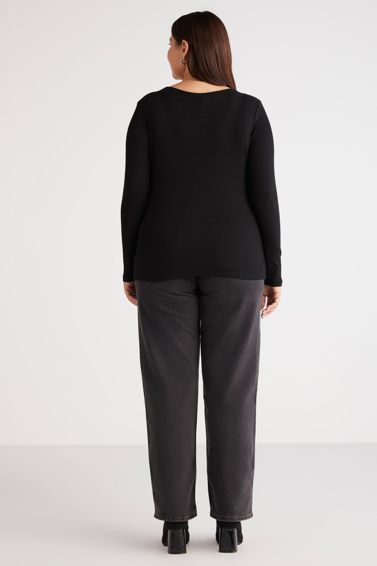 VERSAYBB Örme Bele Oturan Siyah Tekli Büyük Beden Body