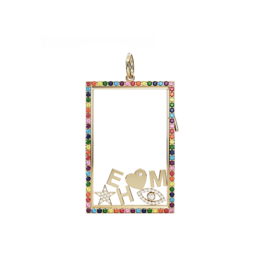Rainbow Rectangle Locket Charm