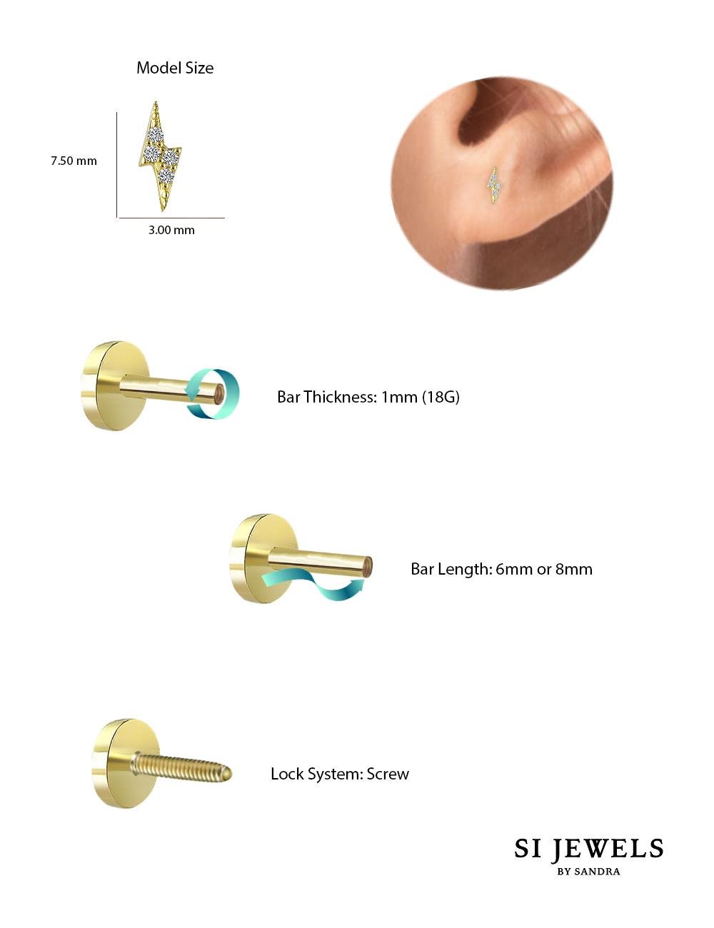Taşlı Şimşek Piercing