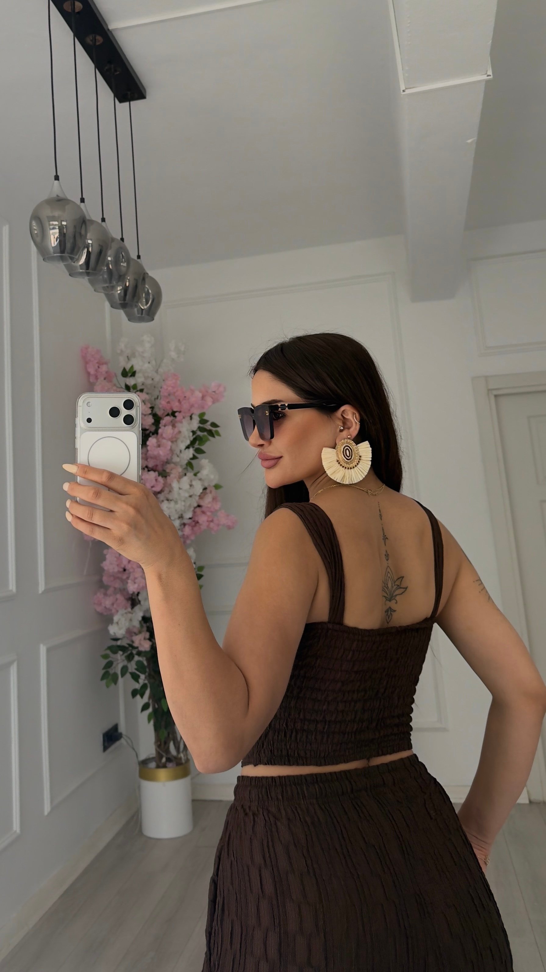  Acı Kahve Pantolon Toka Detaylı Bluz Takım