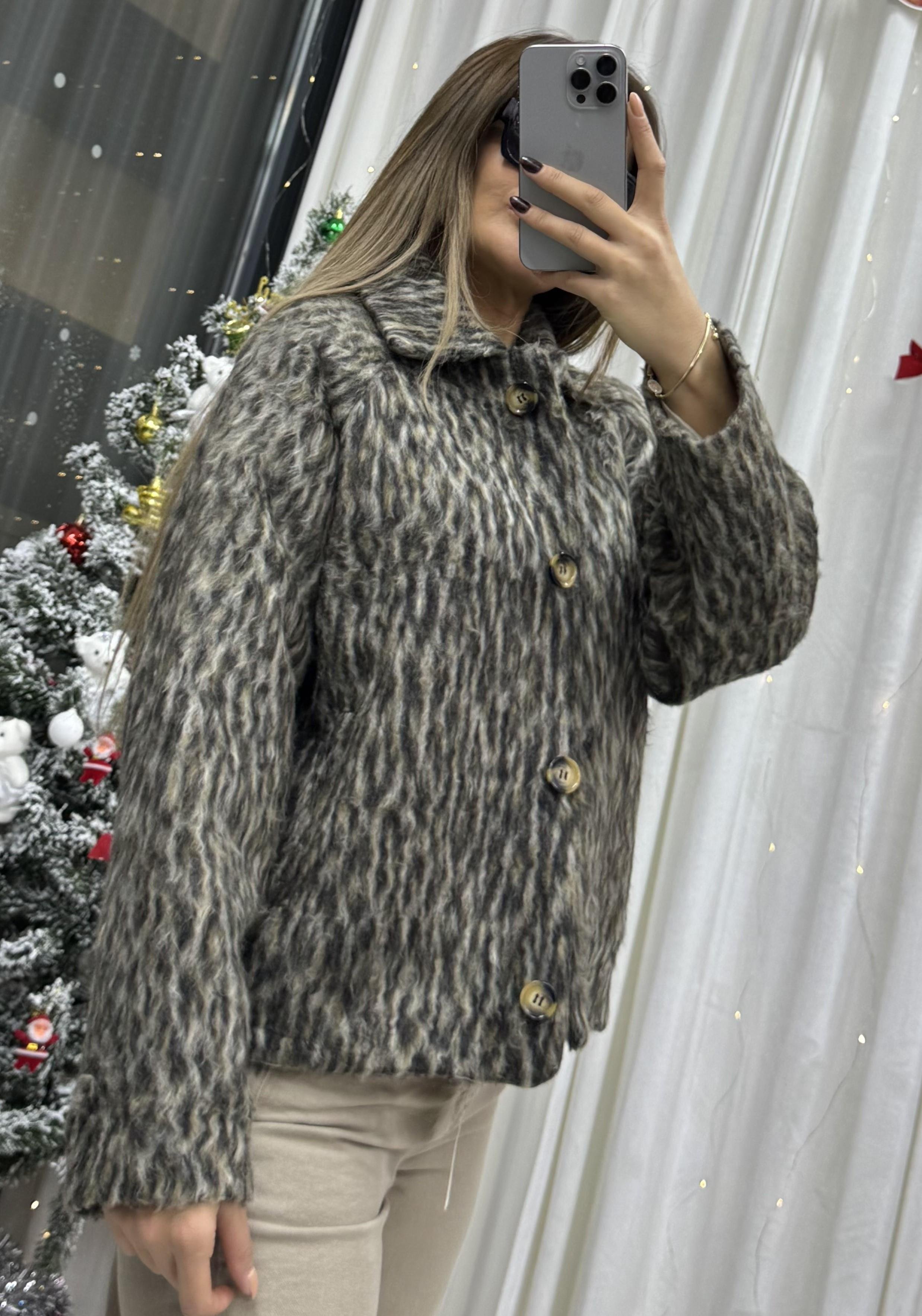  Leopar Desen Yakalı Ceket