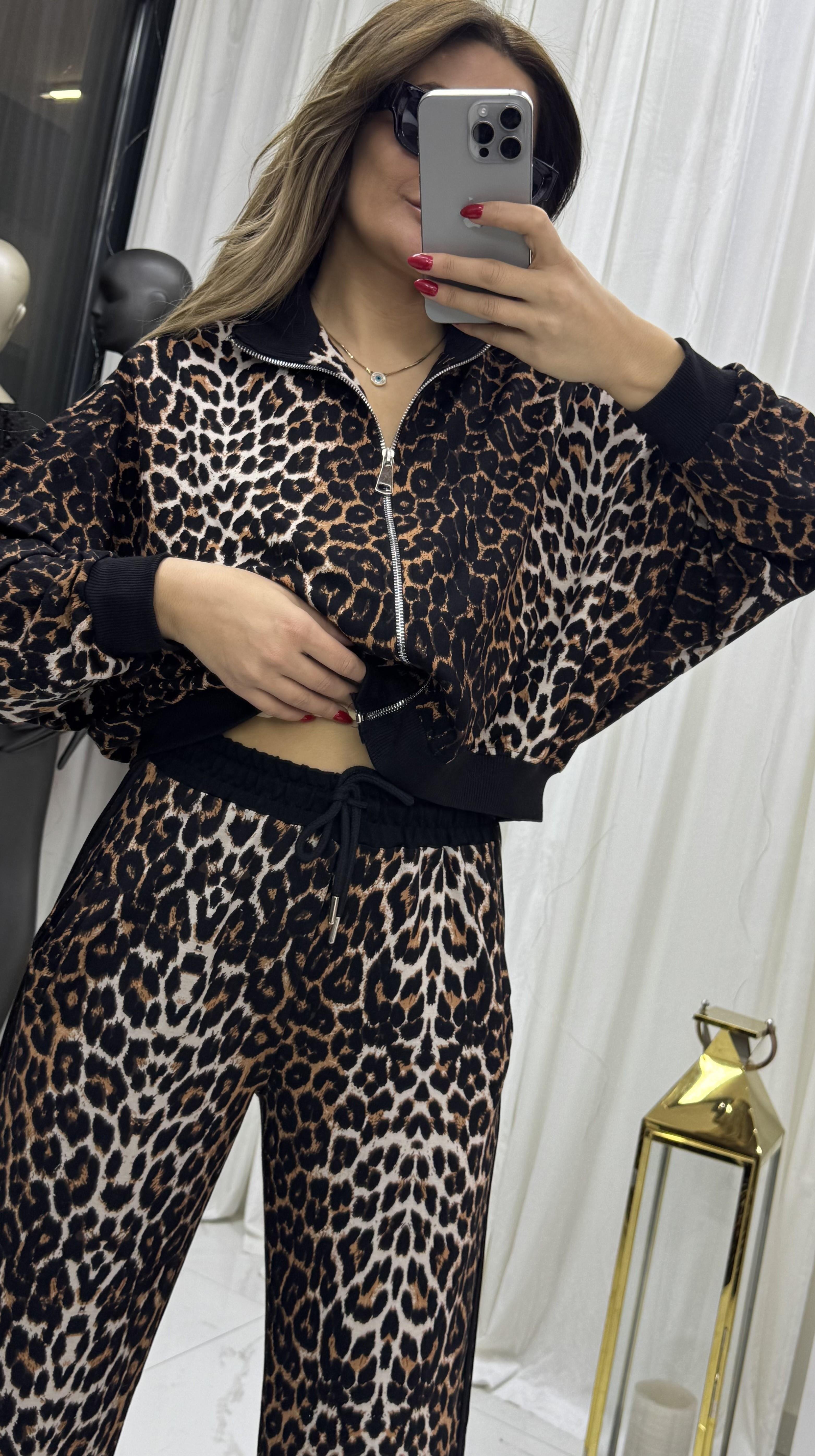  Leopar Gold Fermuarlı Modal Takım-
