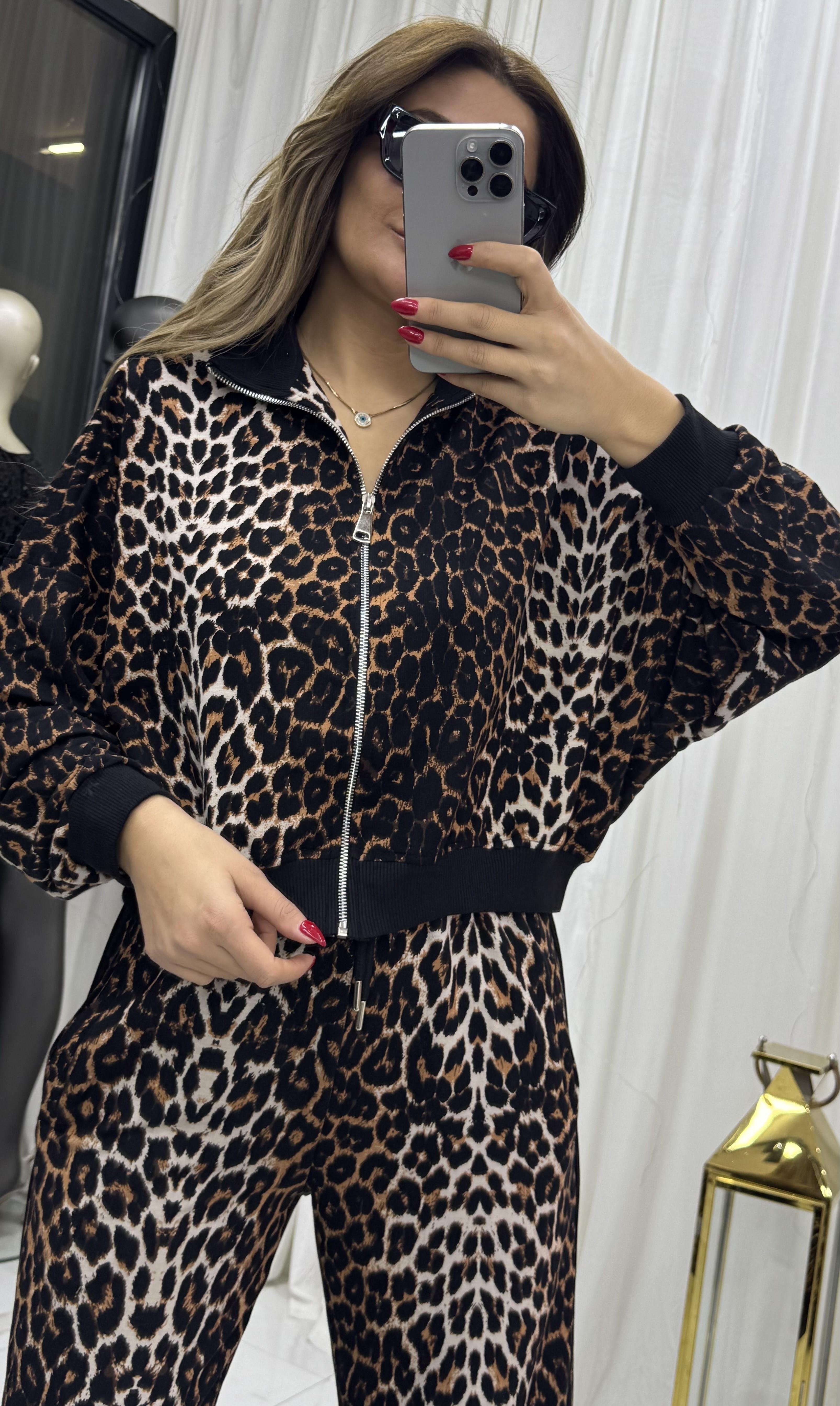  Leopar Gold Fermuarlı Modal Takım-