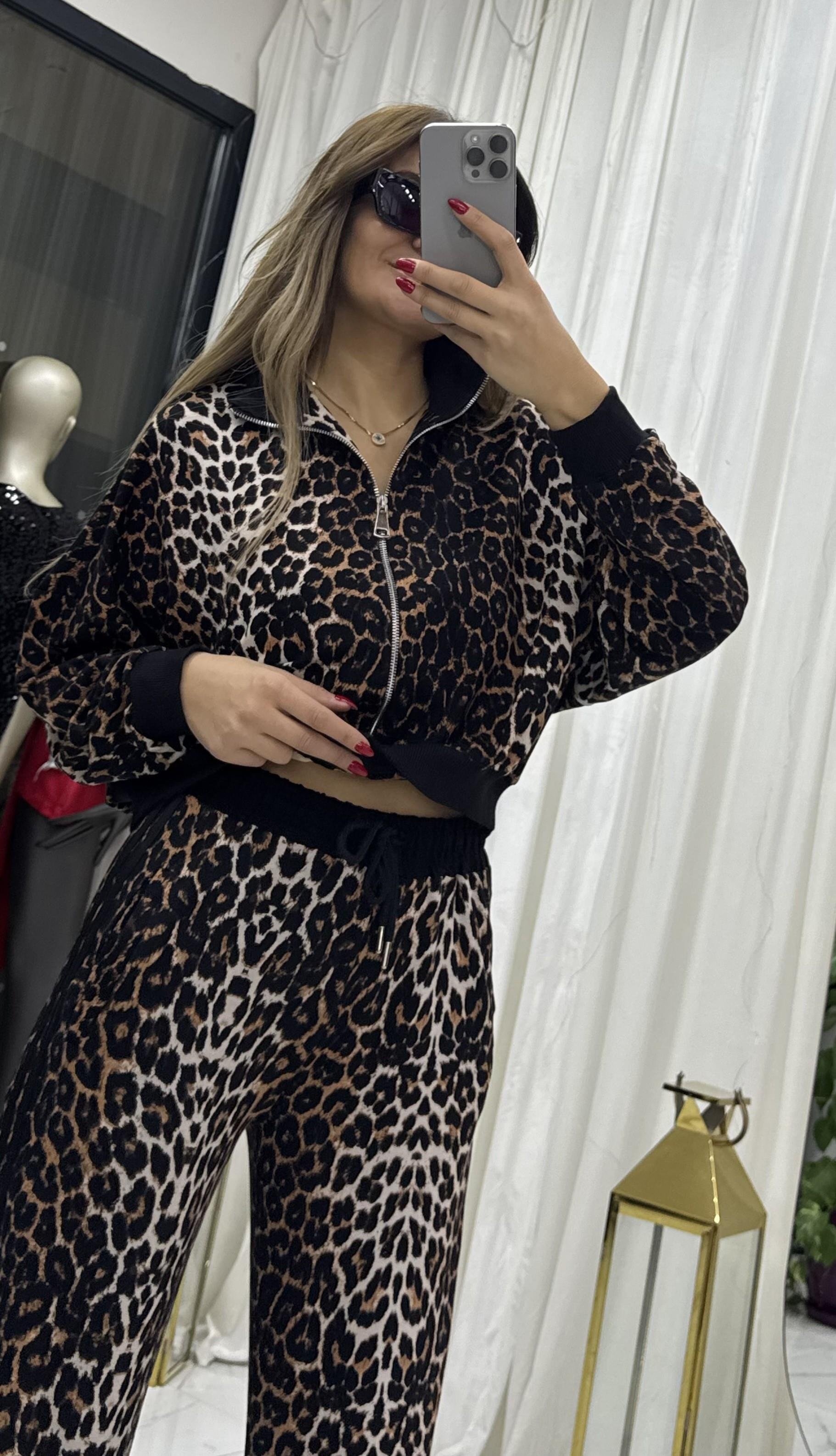  Leopar Gold Fermuarlı Modal Takım-
