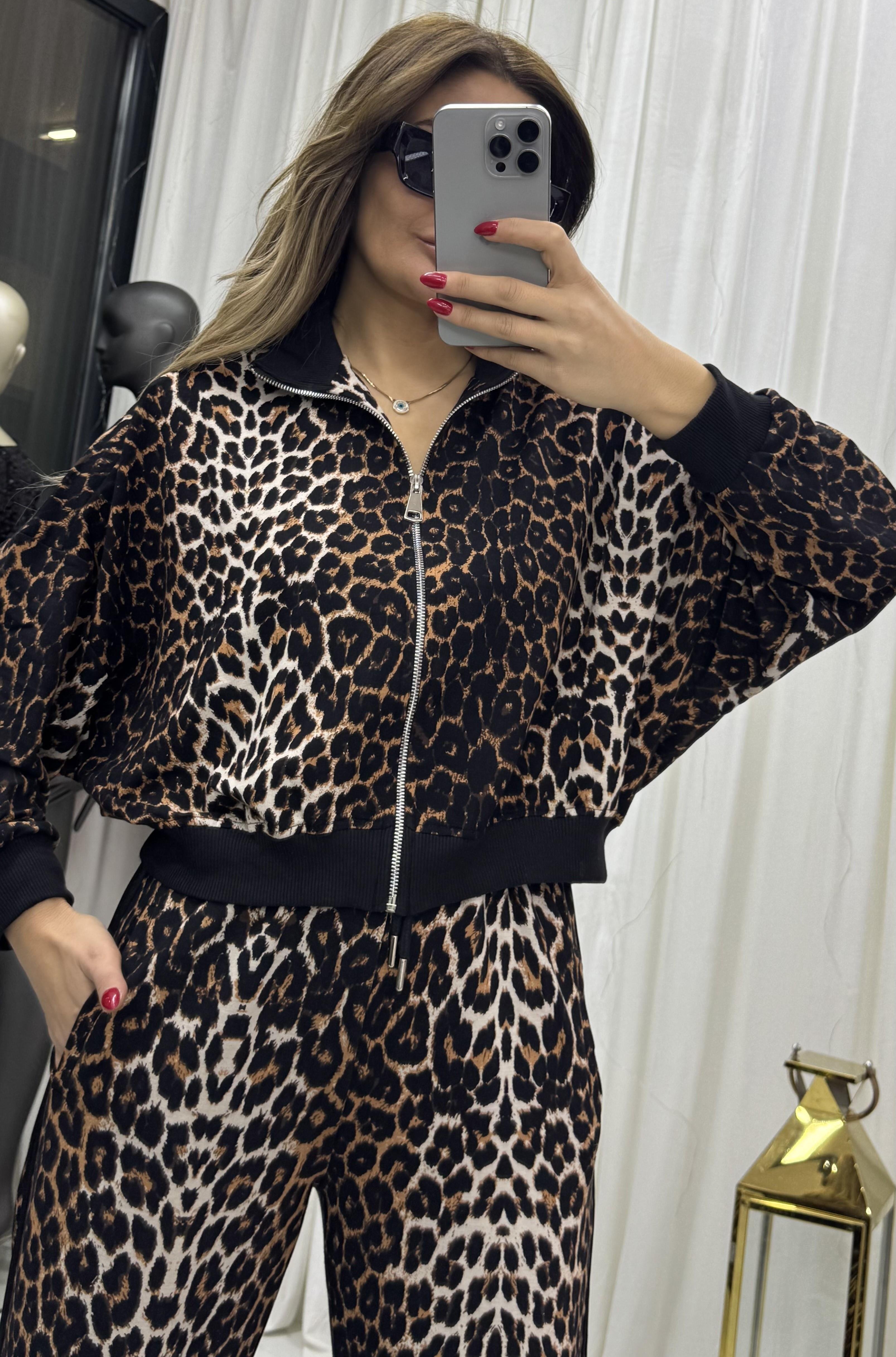  Leopar Gold Fermuarlı Modal Takım-