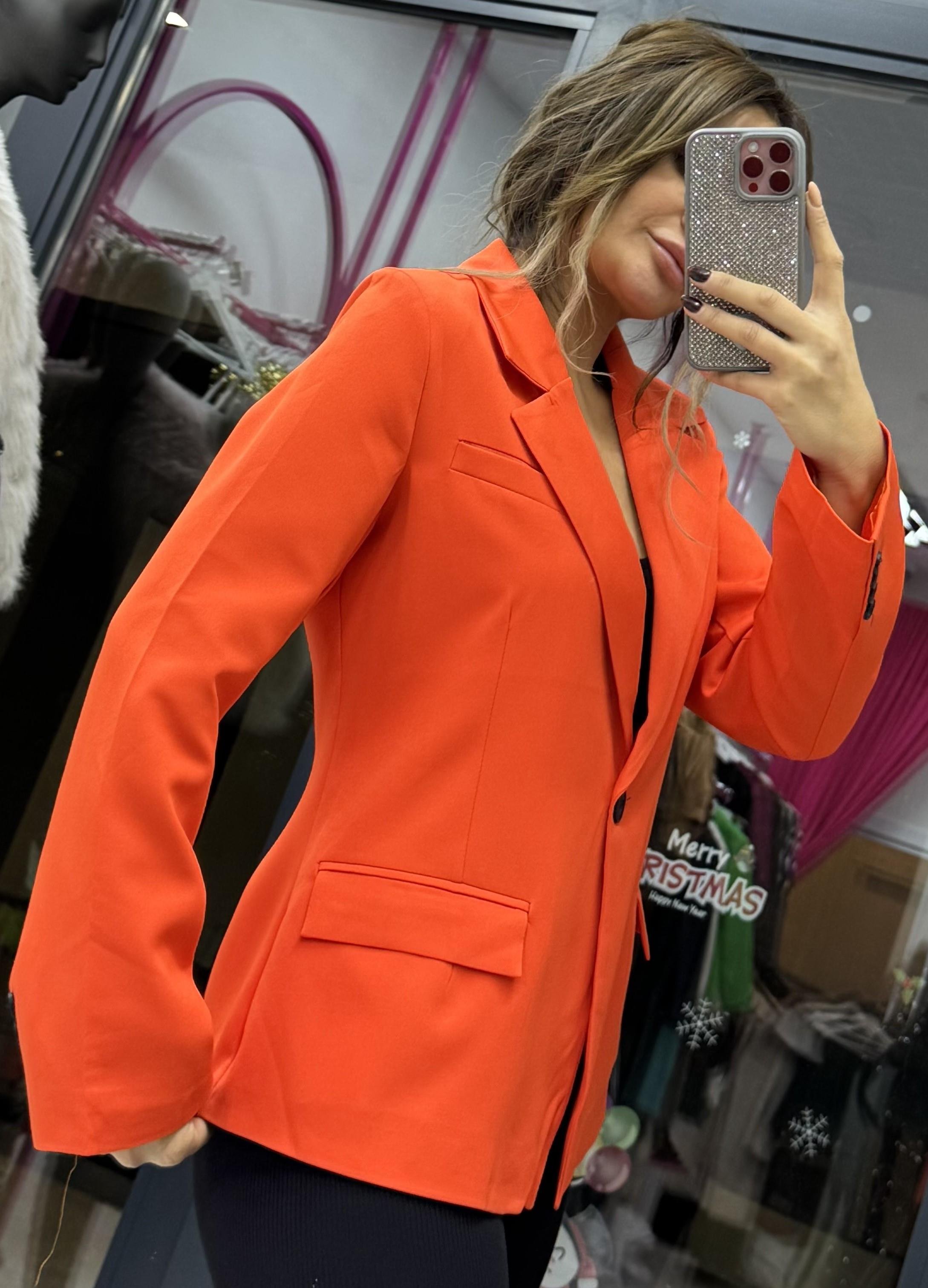  Oversize Tek Düğmeli Turuncu Blazer Ceket