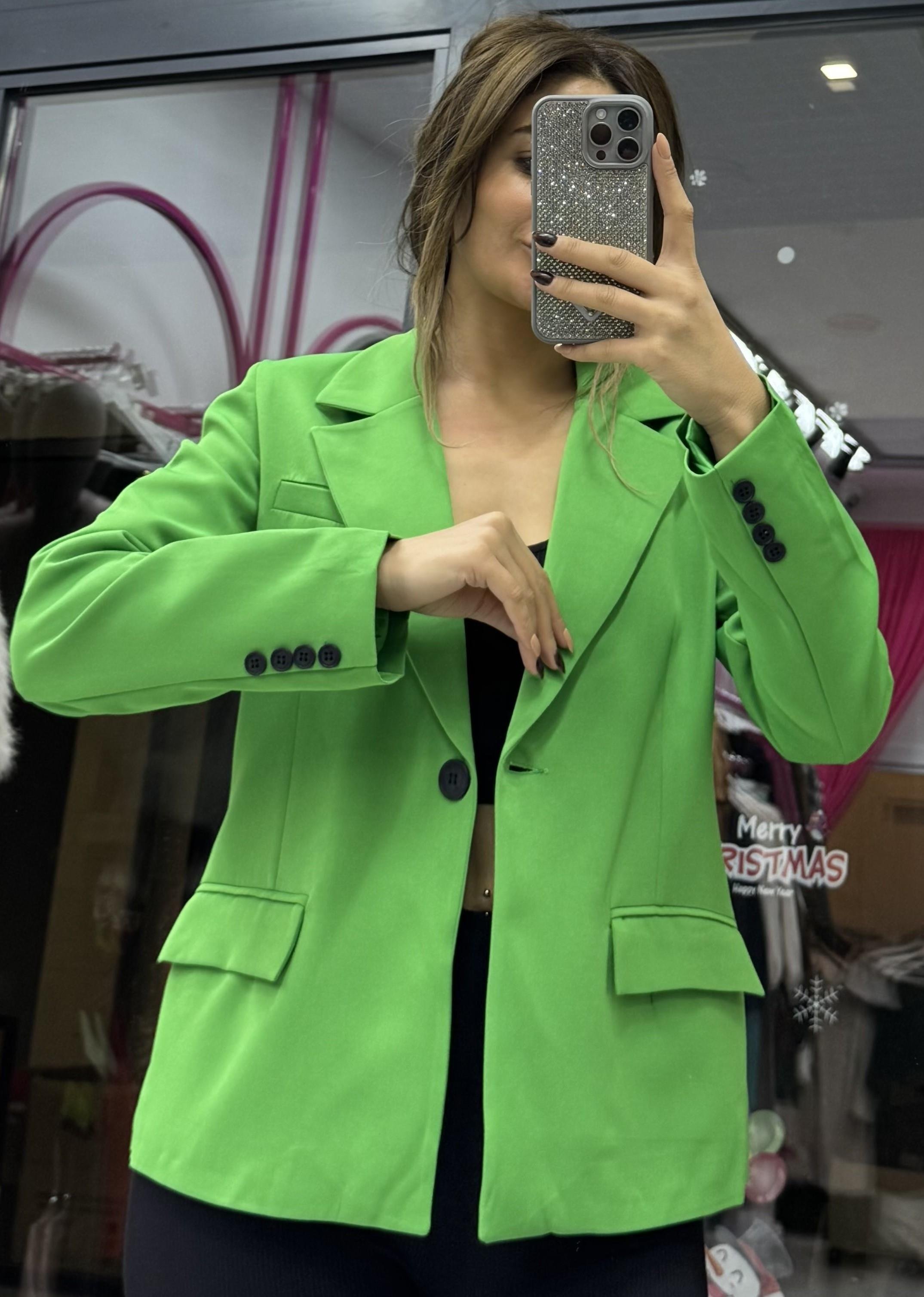  Oversize Tek Düğmeli Yeşil Blazer Ceket