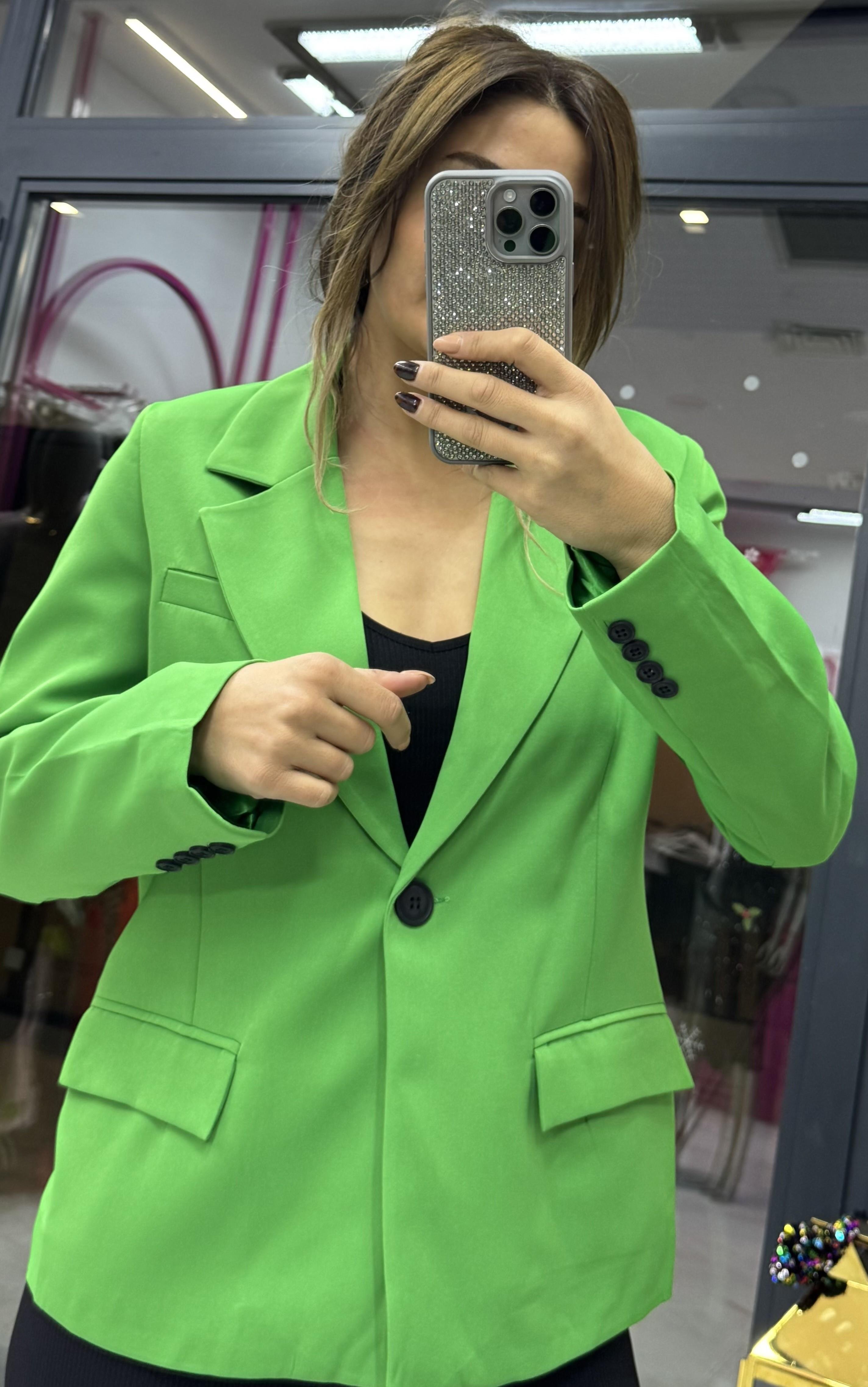  Oversize Tek Düğmeli Yeşil Blazer Ceket