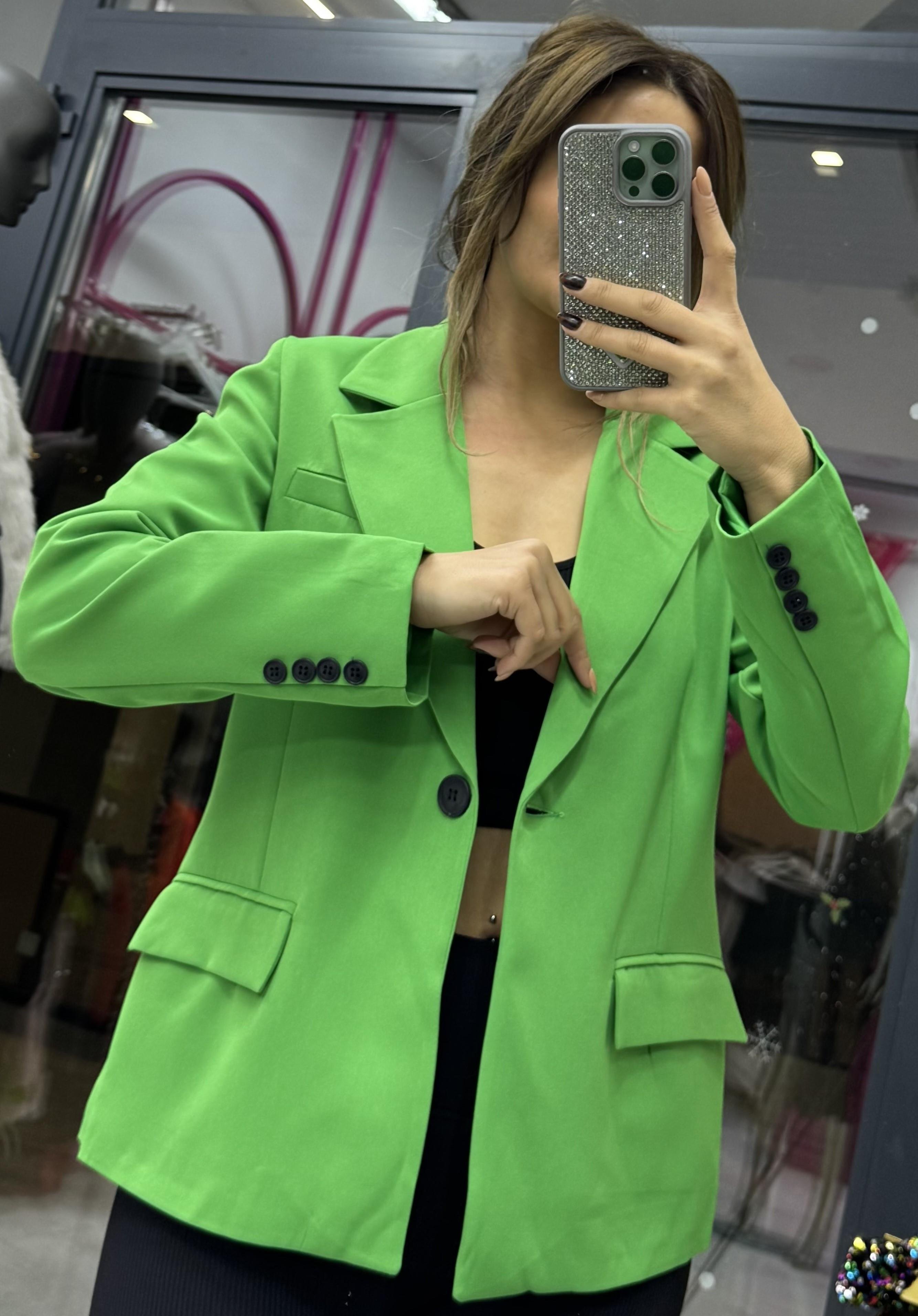  Oversize Tek Düğmeli Yeşil Blazer Ceket