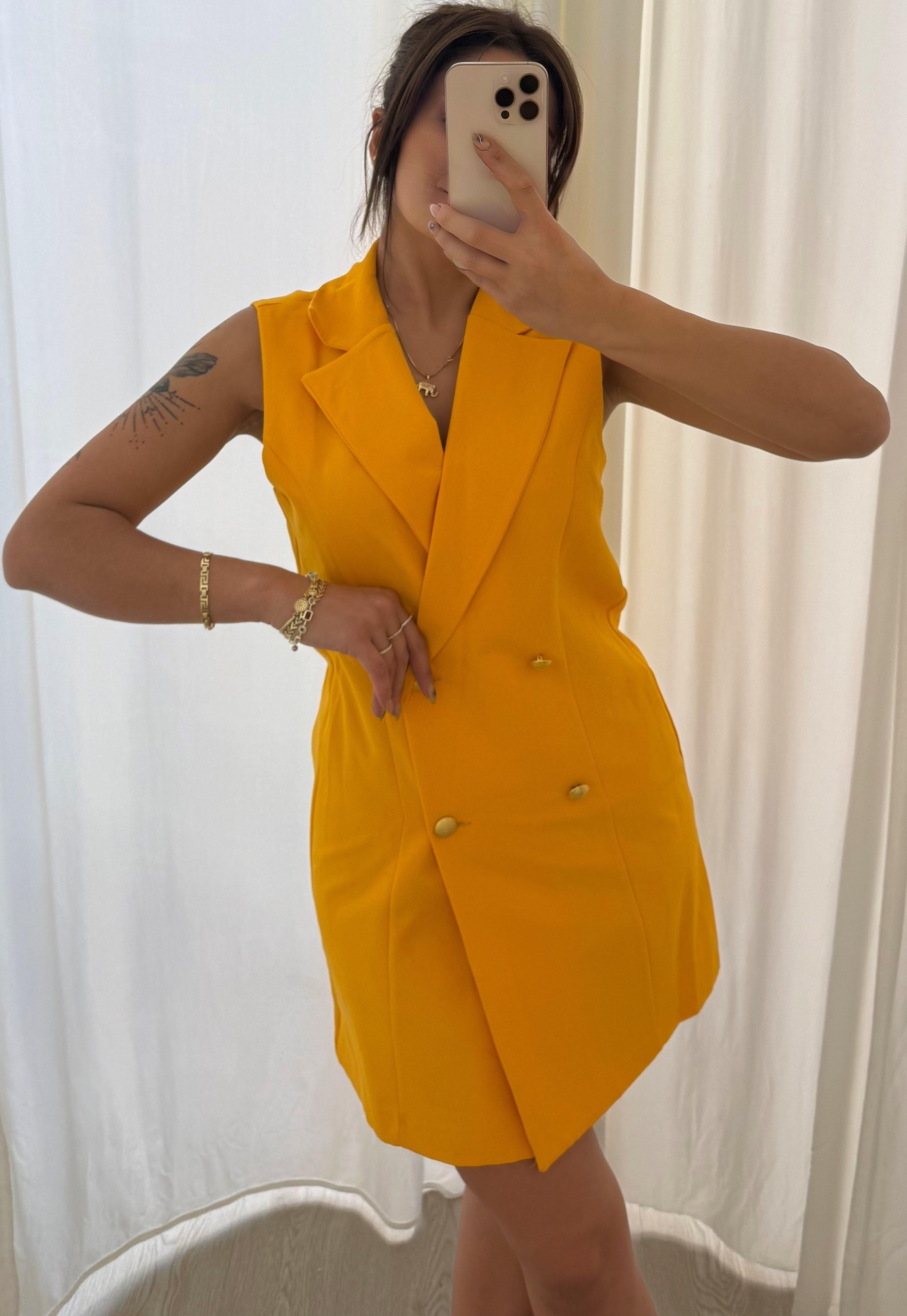  Slim Fit Rahat Kolsuz Double Crep Kumaş  Elbise -Turuncu