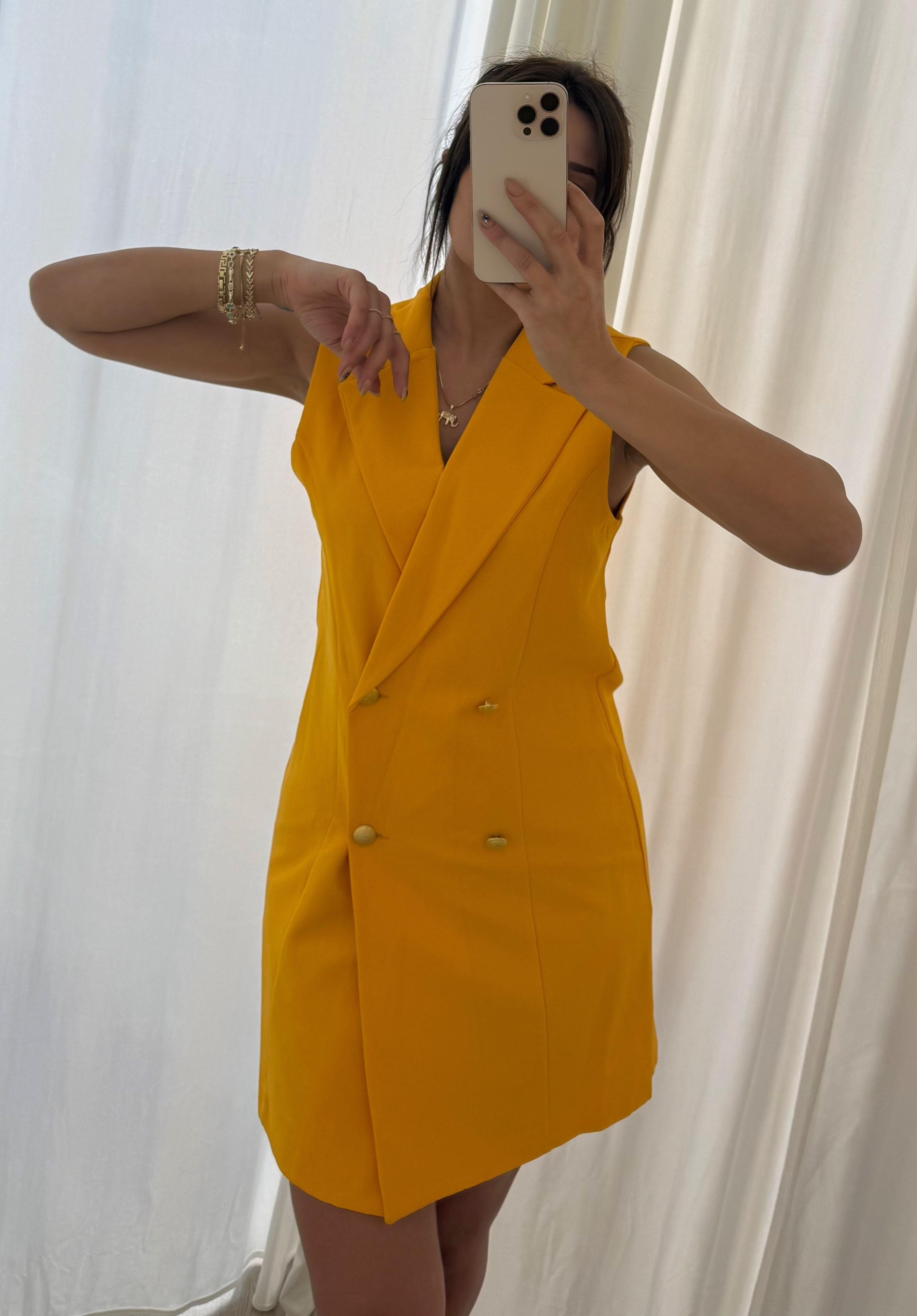  Slim Fit Rahat Kolsuz Double Crep Kumaş  Elbise -Turuncu