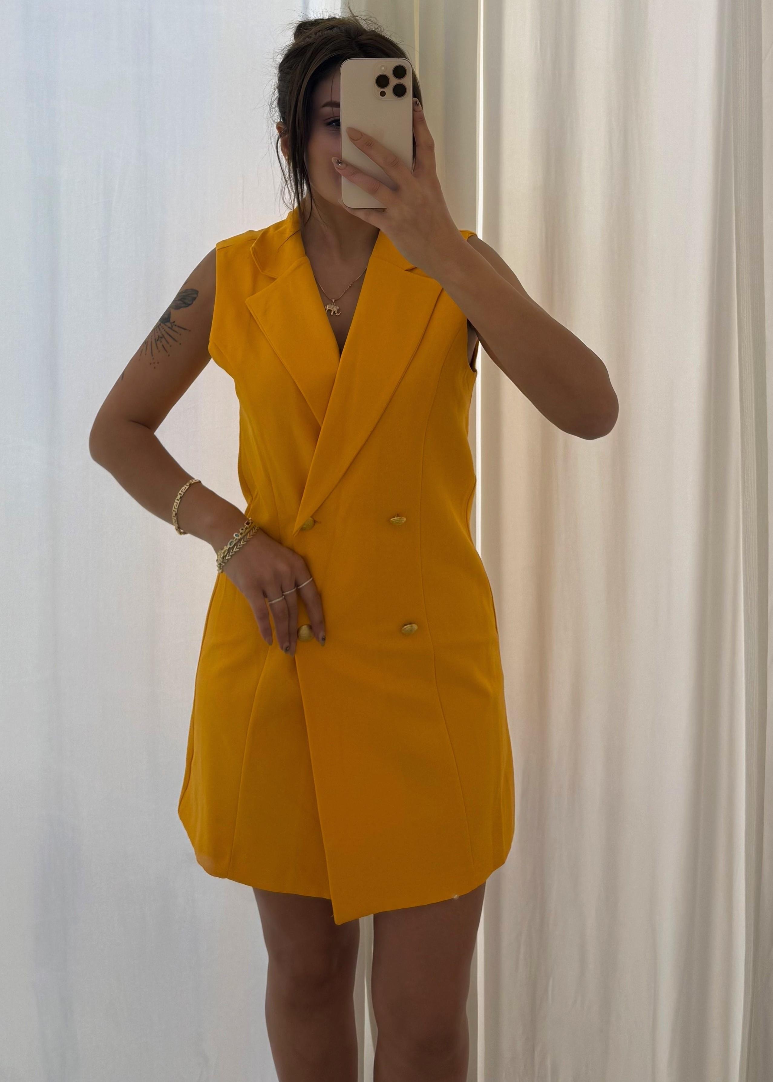  Slim Fit Rahat Kolsuz Double Crep Kumaş  Elbise -Turuncu