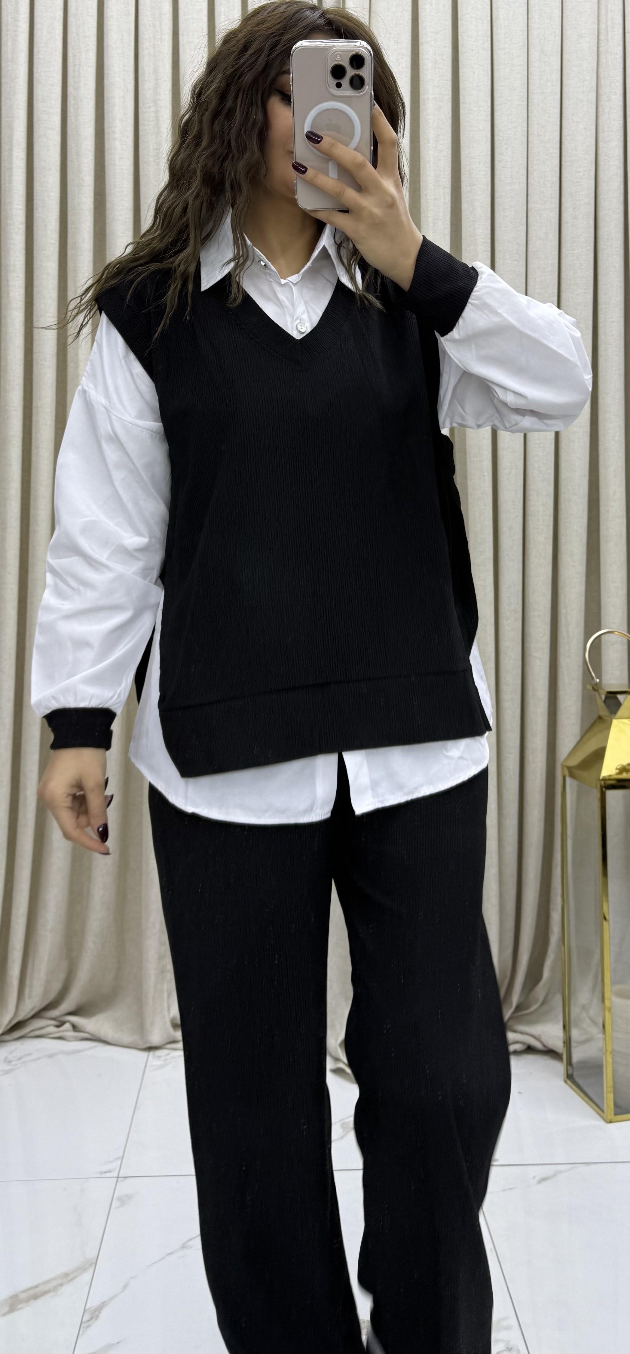 3'lü Relax Fit Rahat Kalıp Basic Düz Casual  3'lü Pantolon Takım -Siyah