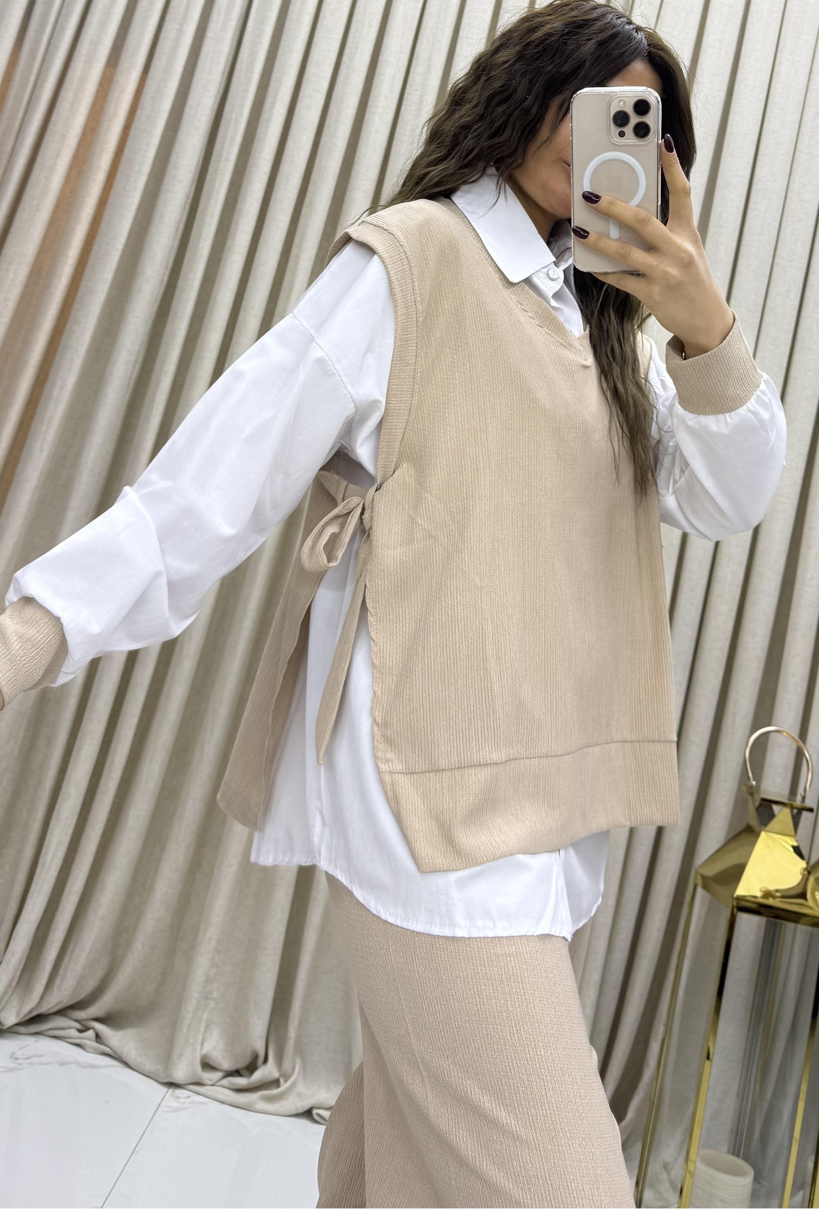 3'lü Relax Fit Rahat Kalıp Basic Düz Casual  3'lü Pantolon Takım -bej