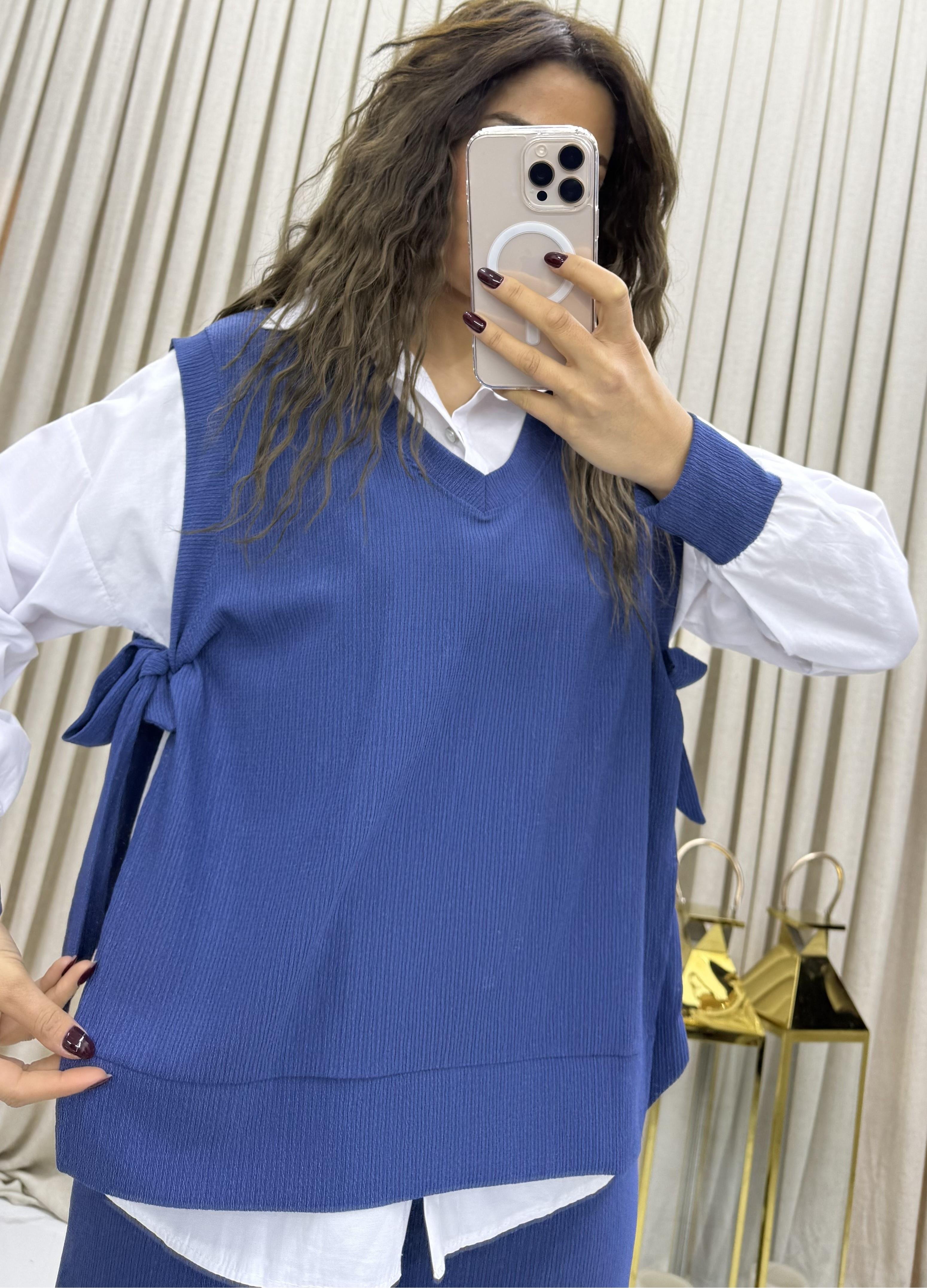 3'lü Relax Fit Rahat Kalıp Basic Düz Casual  3'lü Pantolon Takım -Mavi