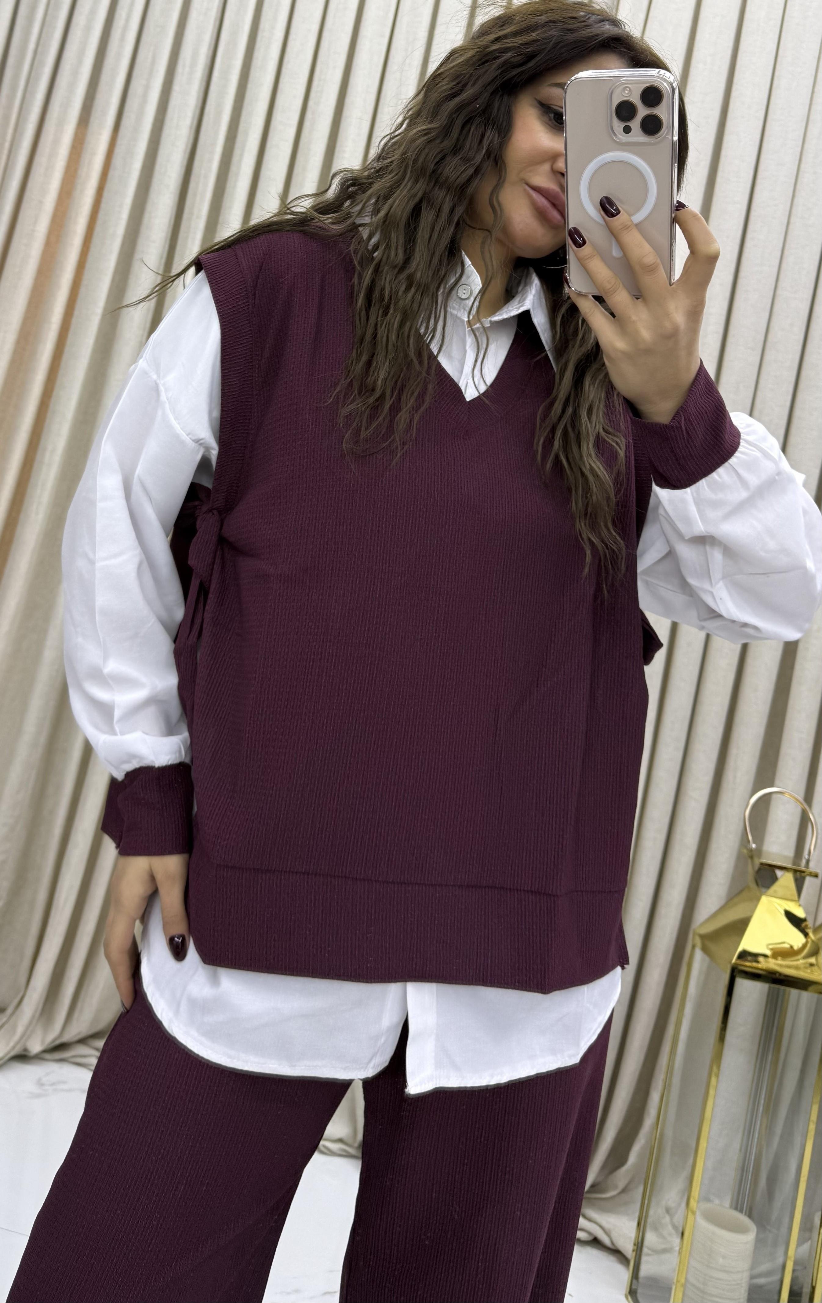 3'lü Relax Fit Rahat Kalıp Basic Düz Casual  3'lü Pantolon Takım mürdüm