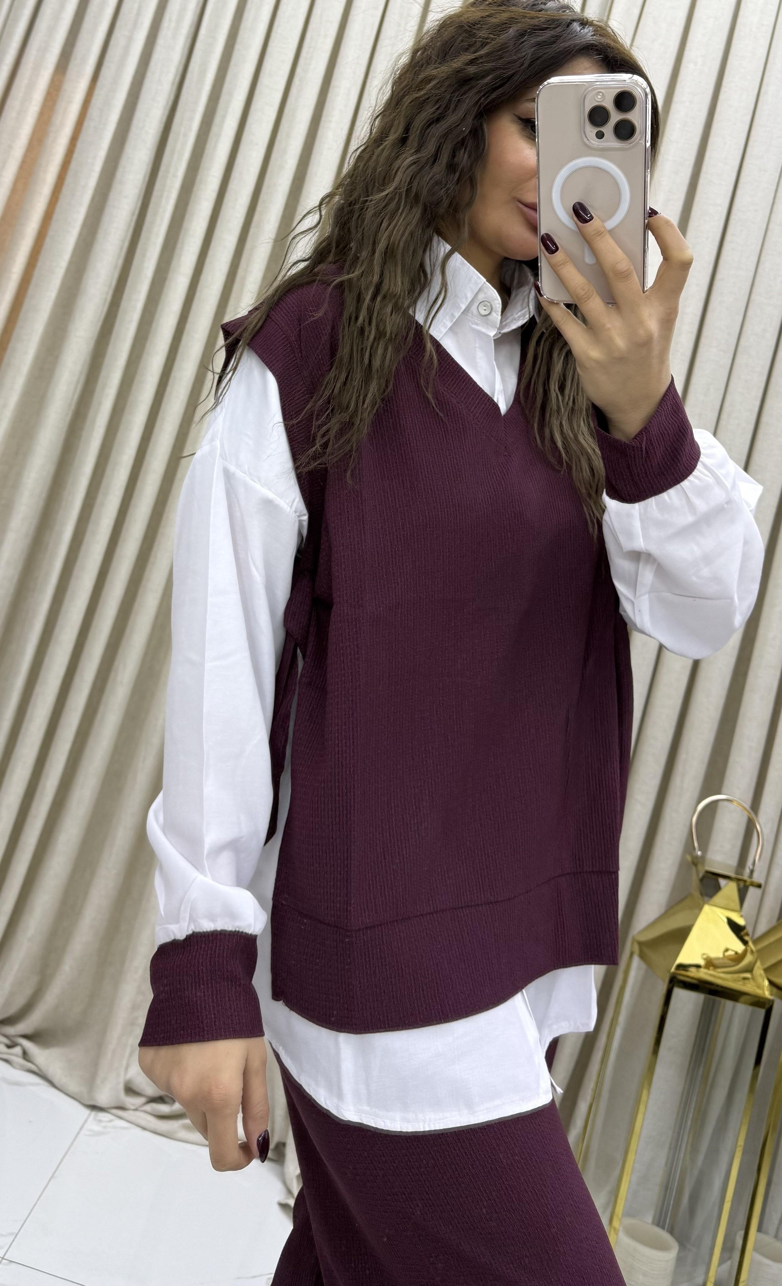 3'lü Relax Fit Rahat Kalıp Basic Düz Casual  3'lü Pantolon Takım mürdüm
