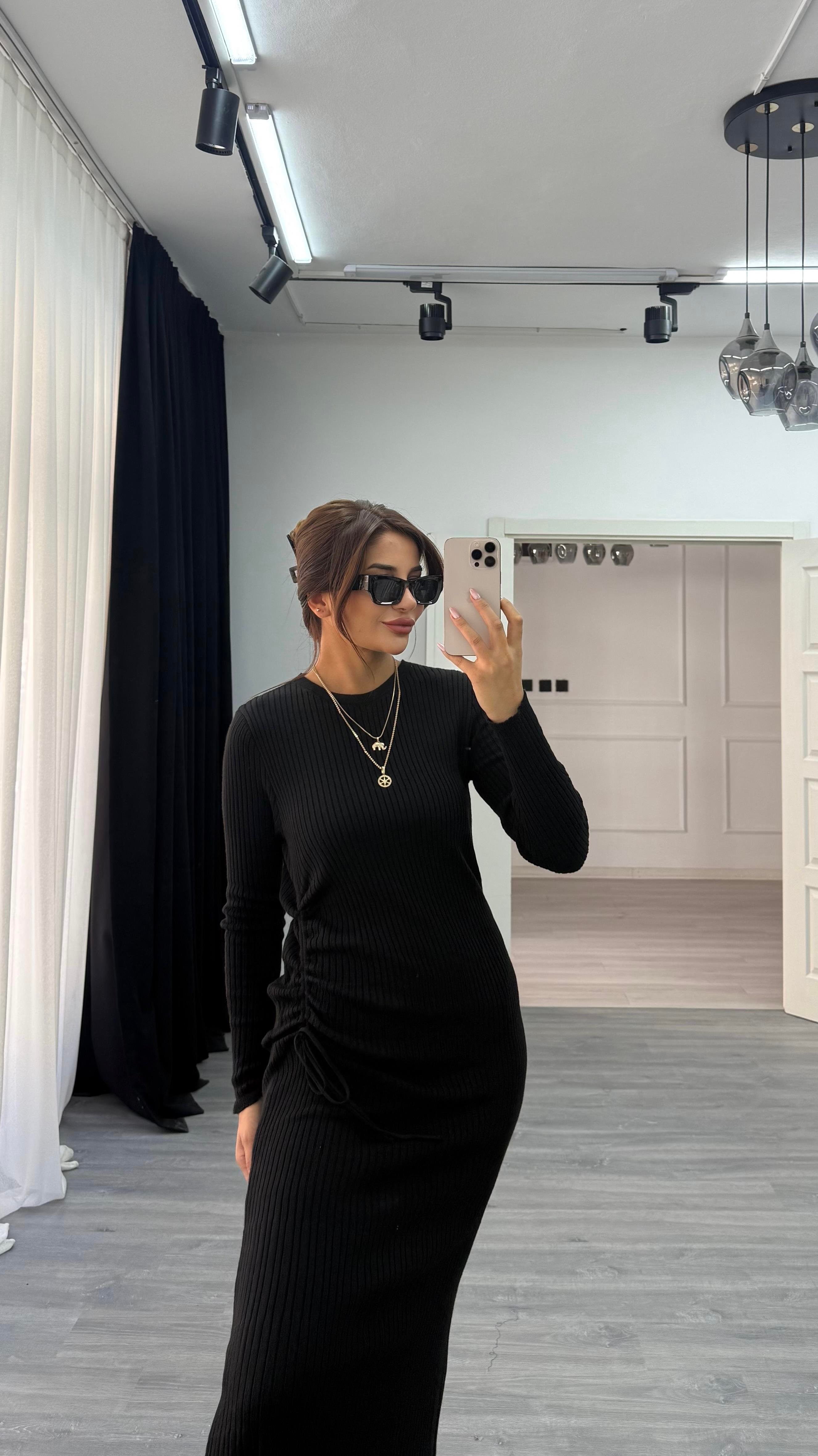 Belden Büzgülü Balık Triko Elbise