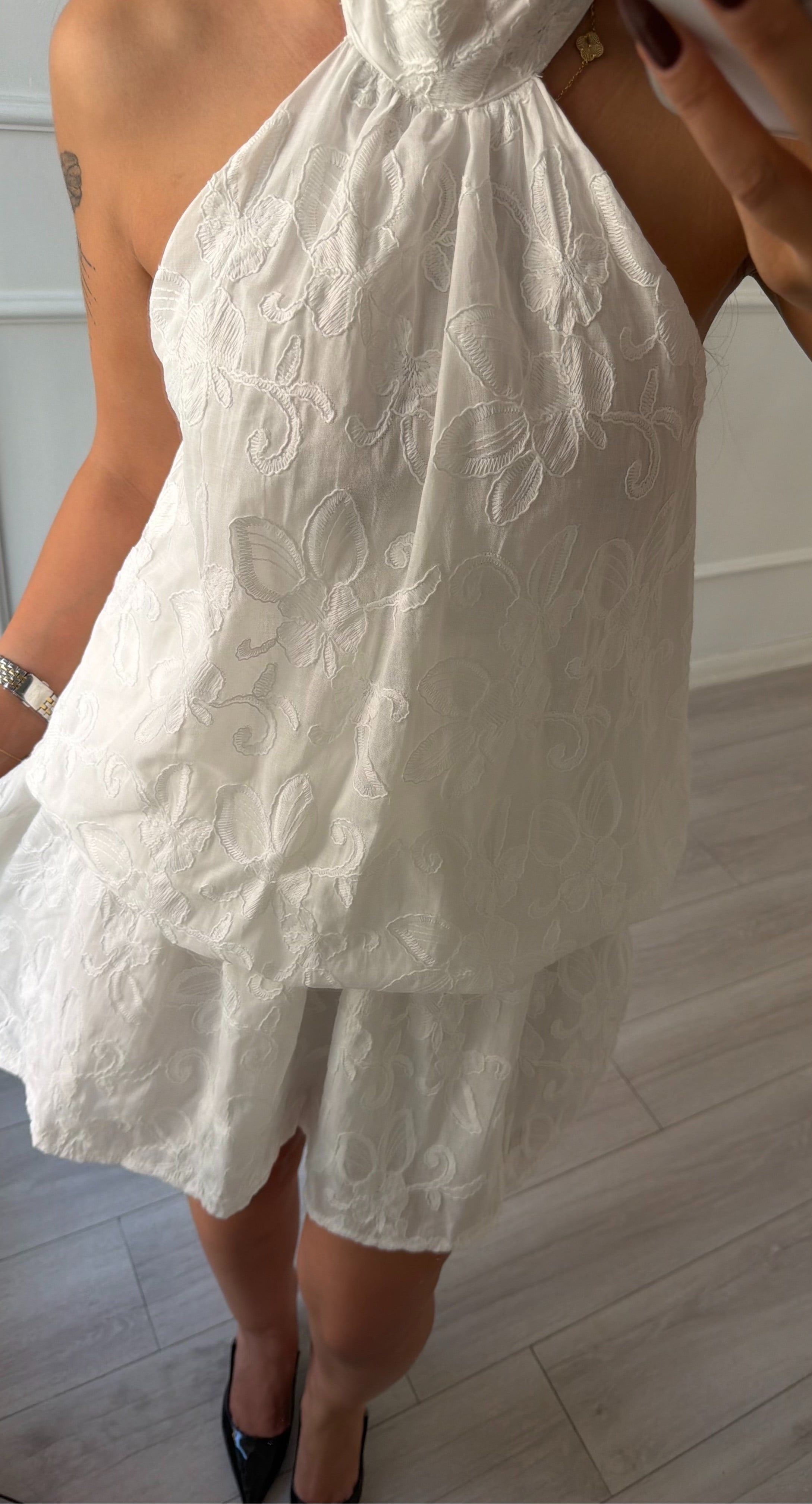 Beyaz  Halter Yaka Mini Elbise