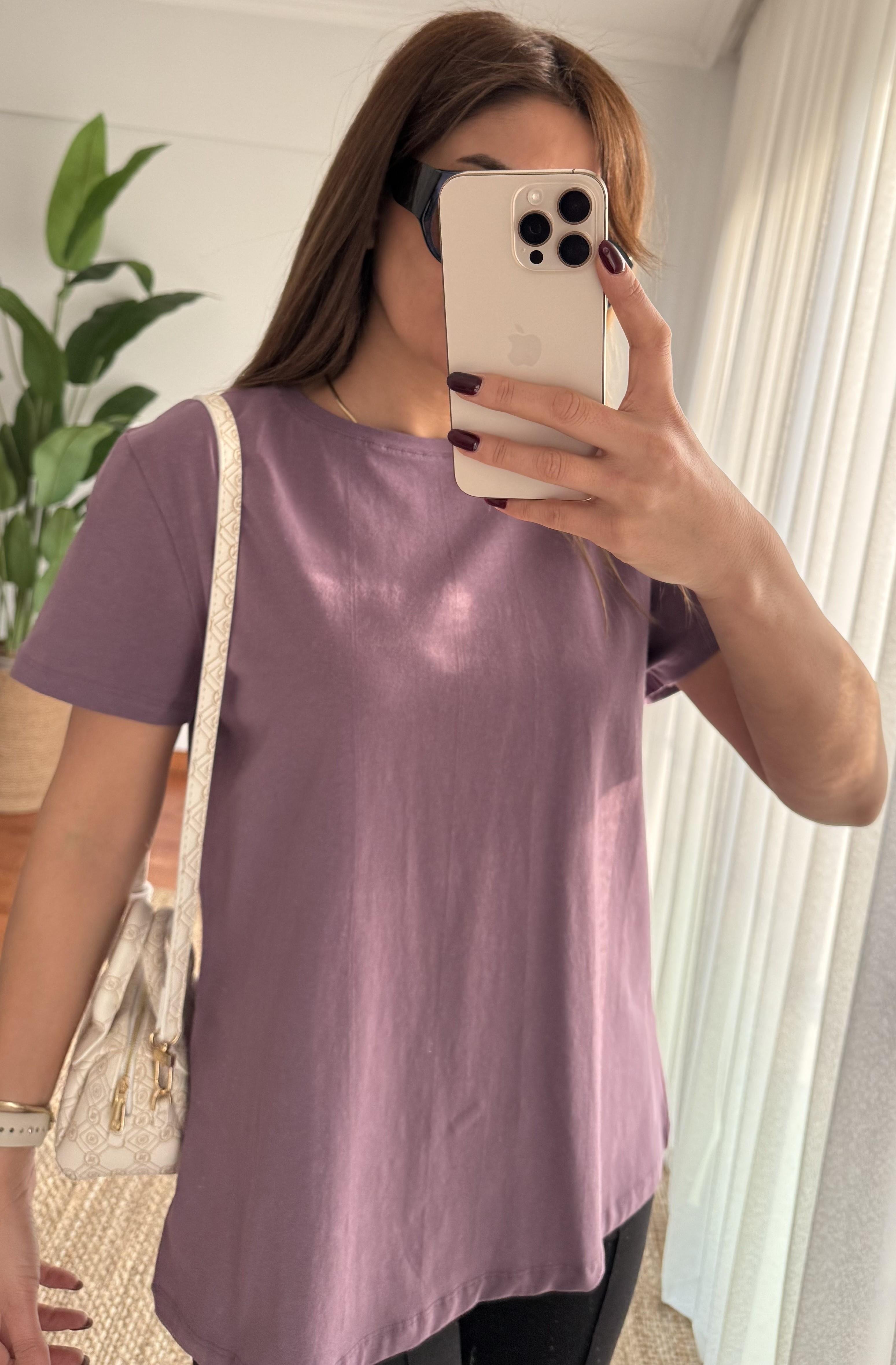 Bisiklet Yaka Basıc T-shirt- Mor 