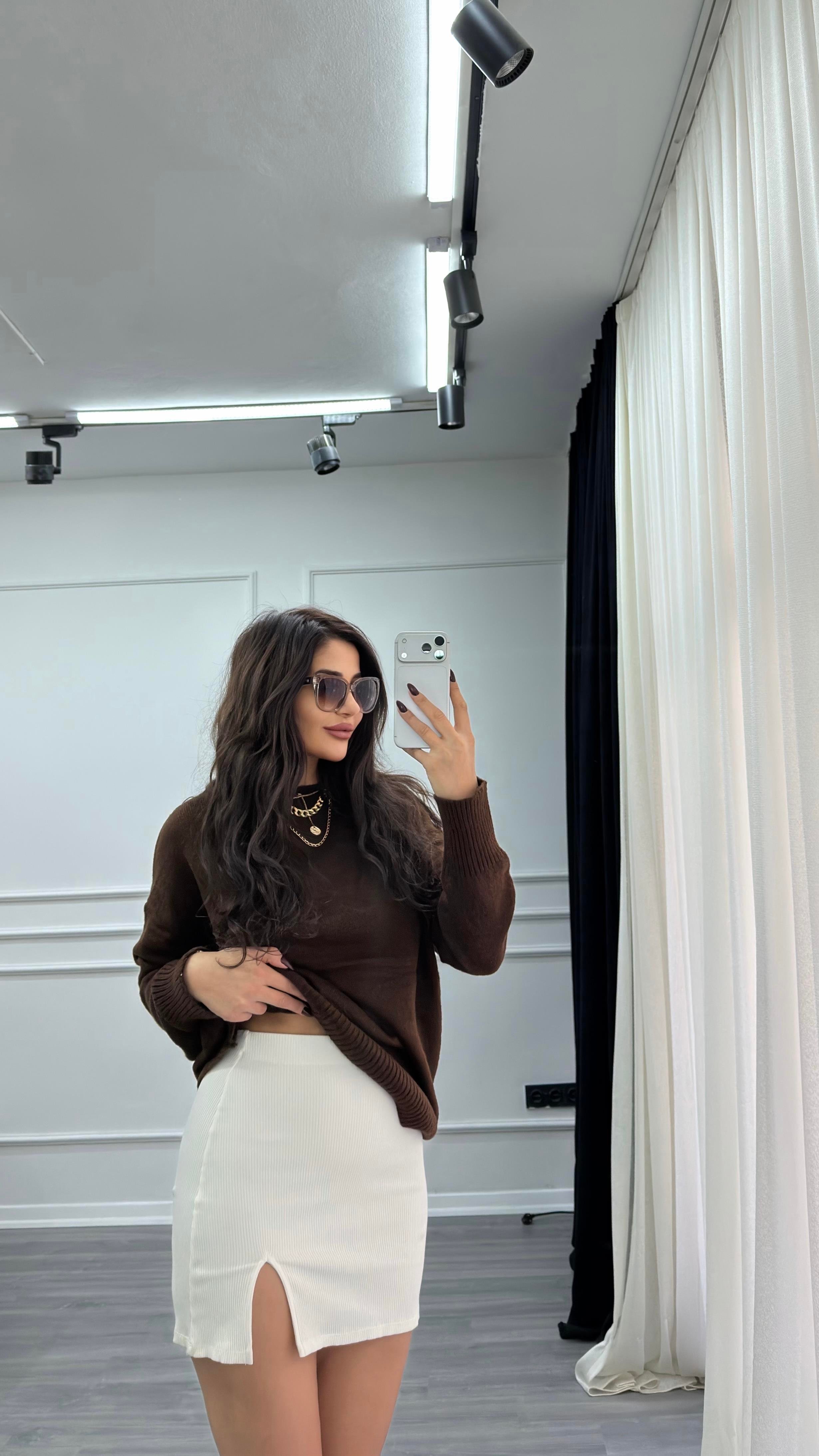 Bisiklet Yaka Oversize Kazak Acı Kahve