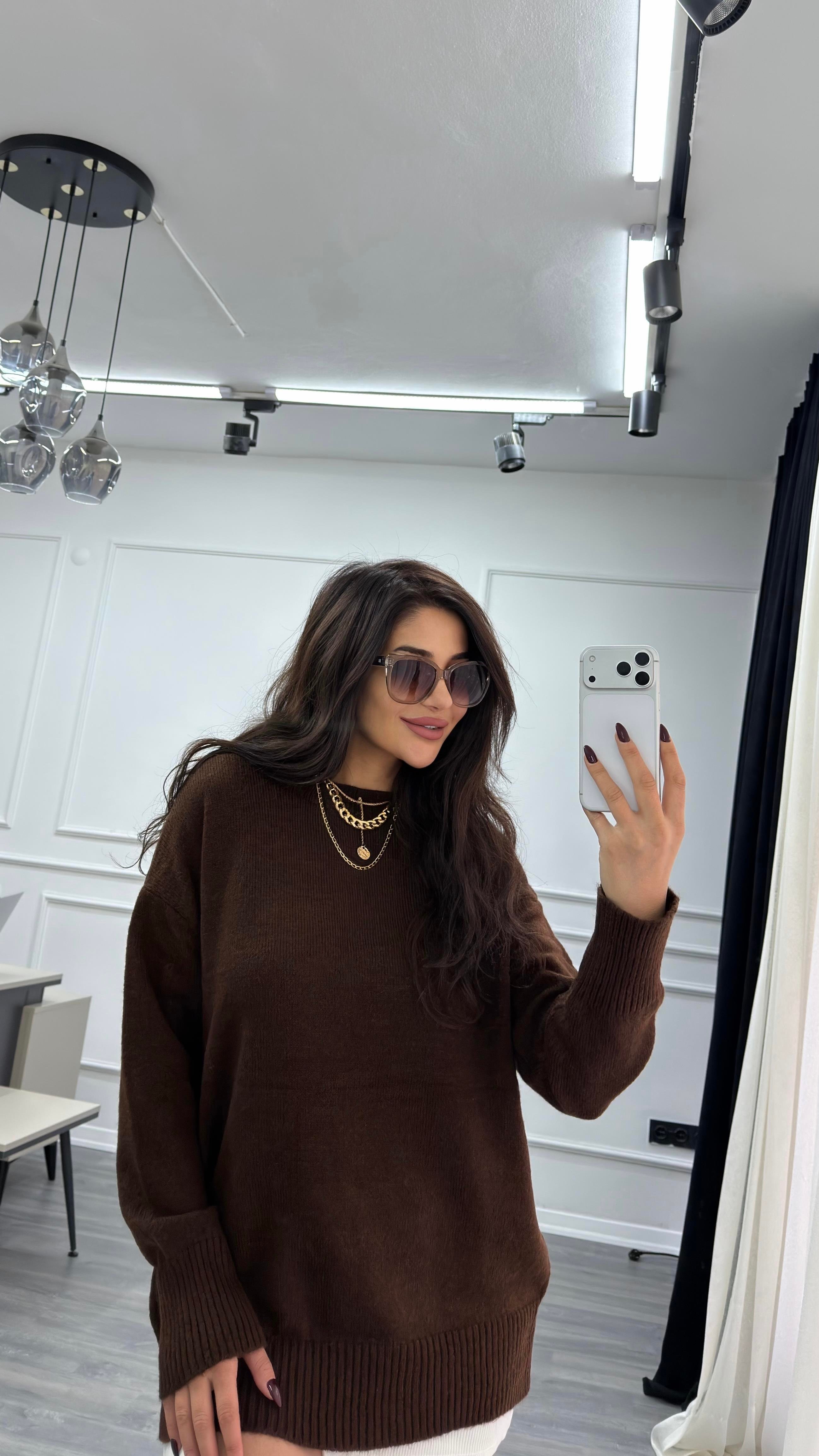 Bisiklet Yaka Oversize Kazak Acı Kahve