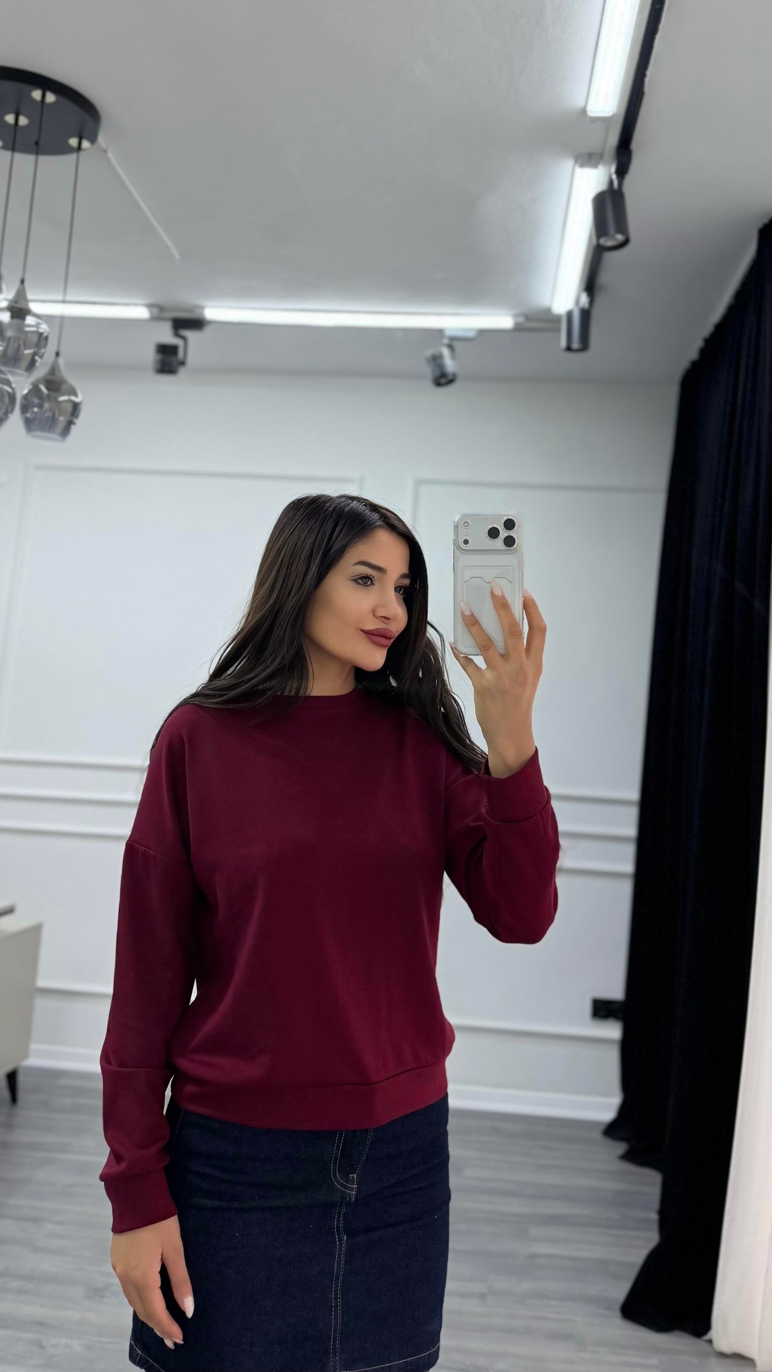 Bordo Bisiklet Yaka Sweatshirt
