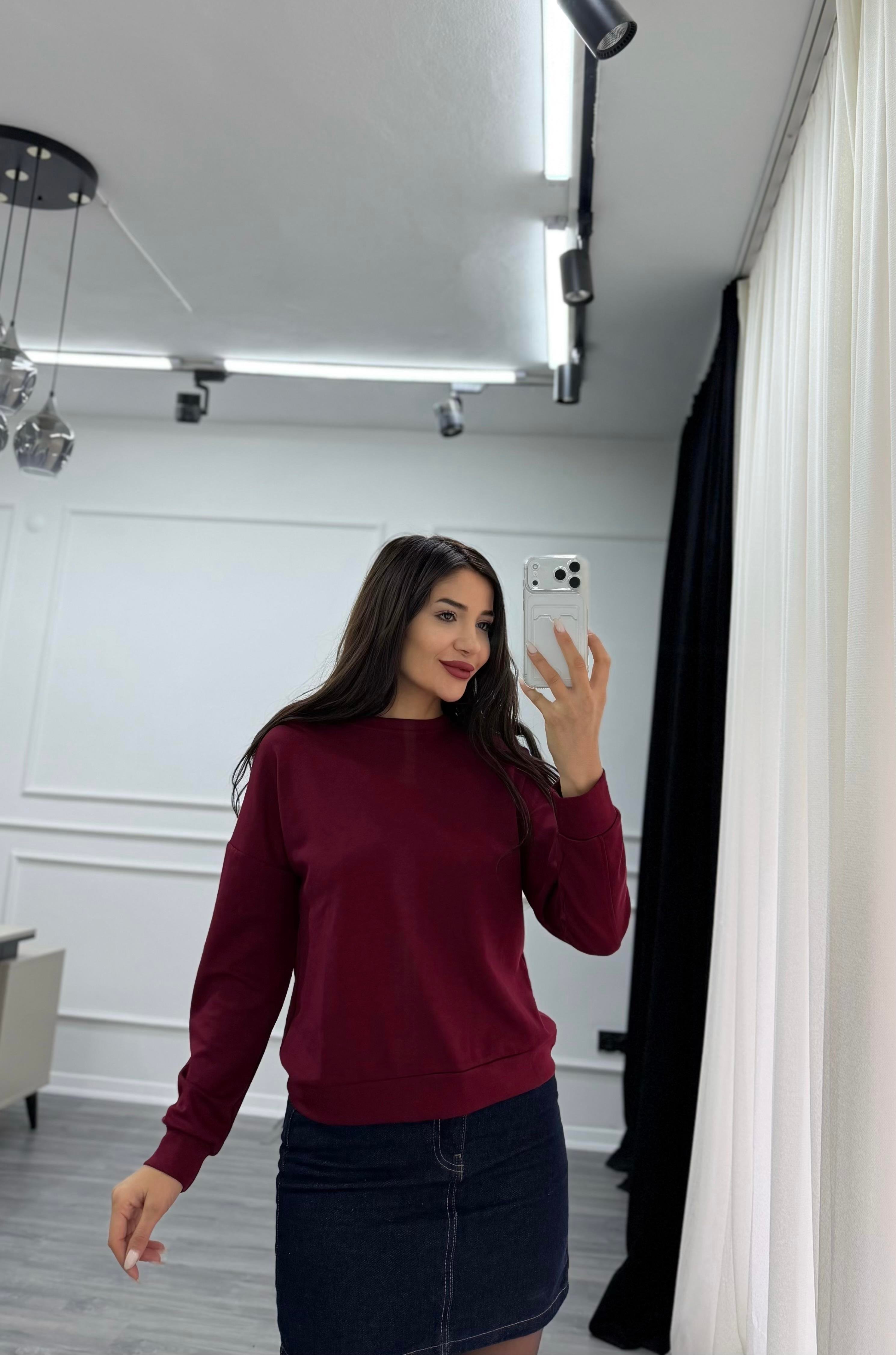 Bordo Bisiklet Yaka Sweatshirt