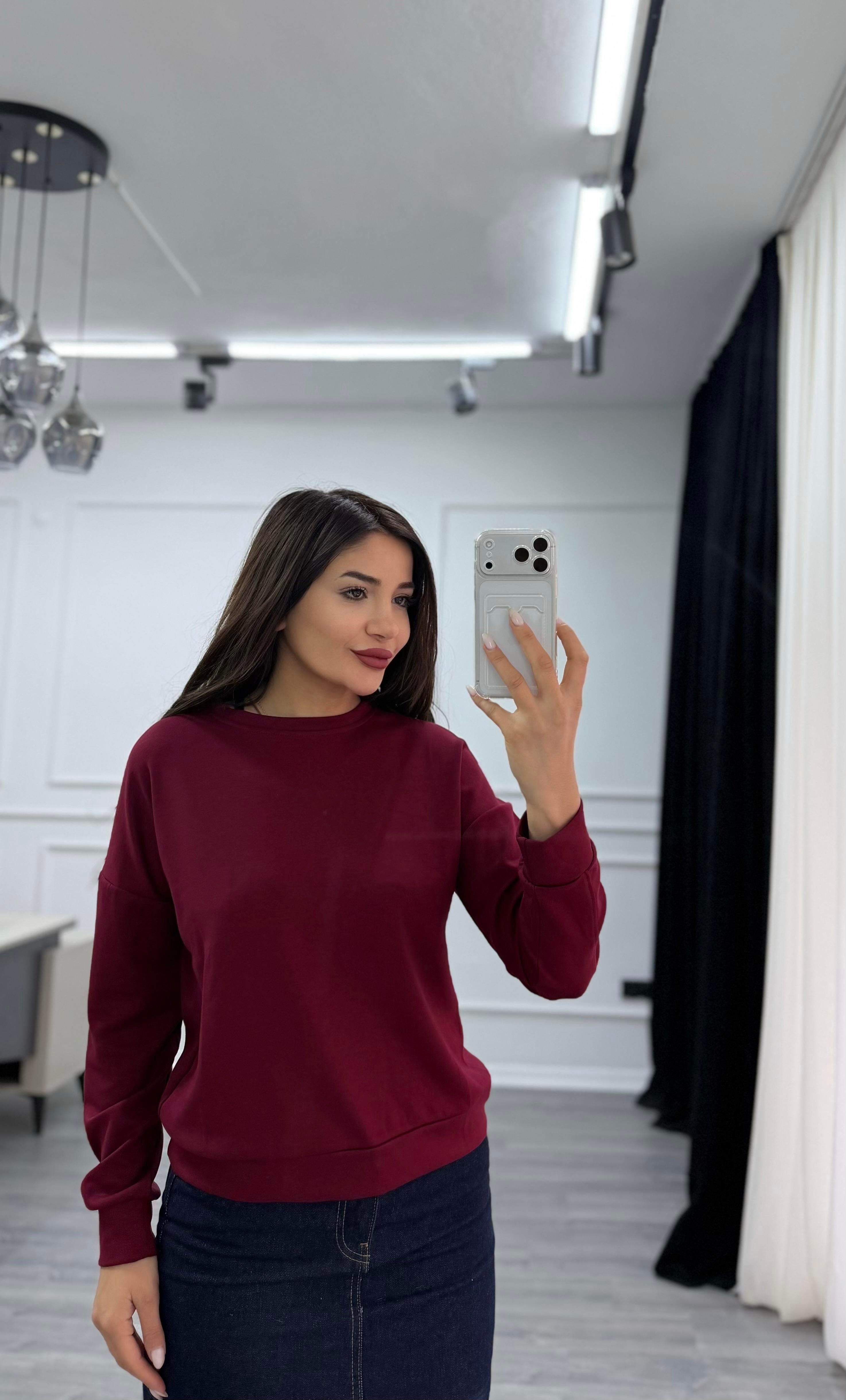 Bordo Bisiklet Yaka Sweatshirt