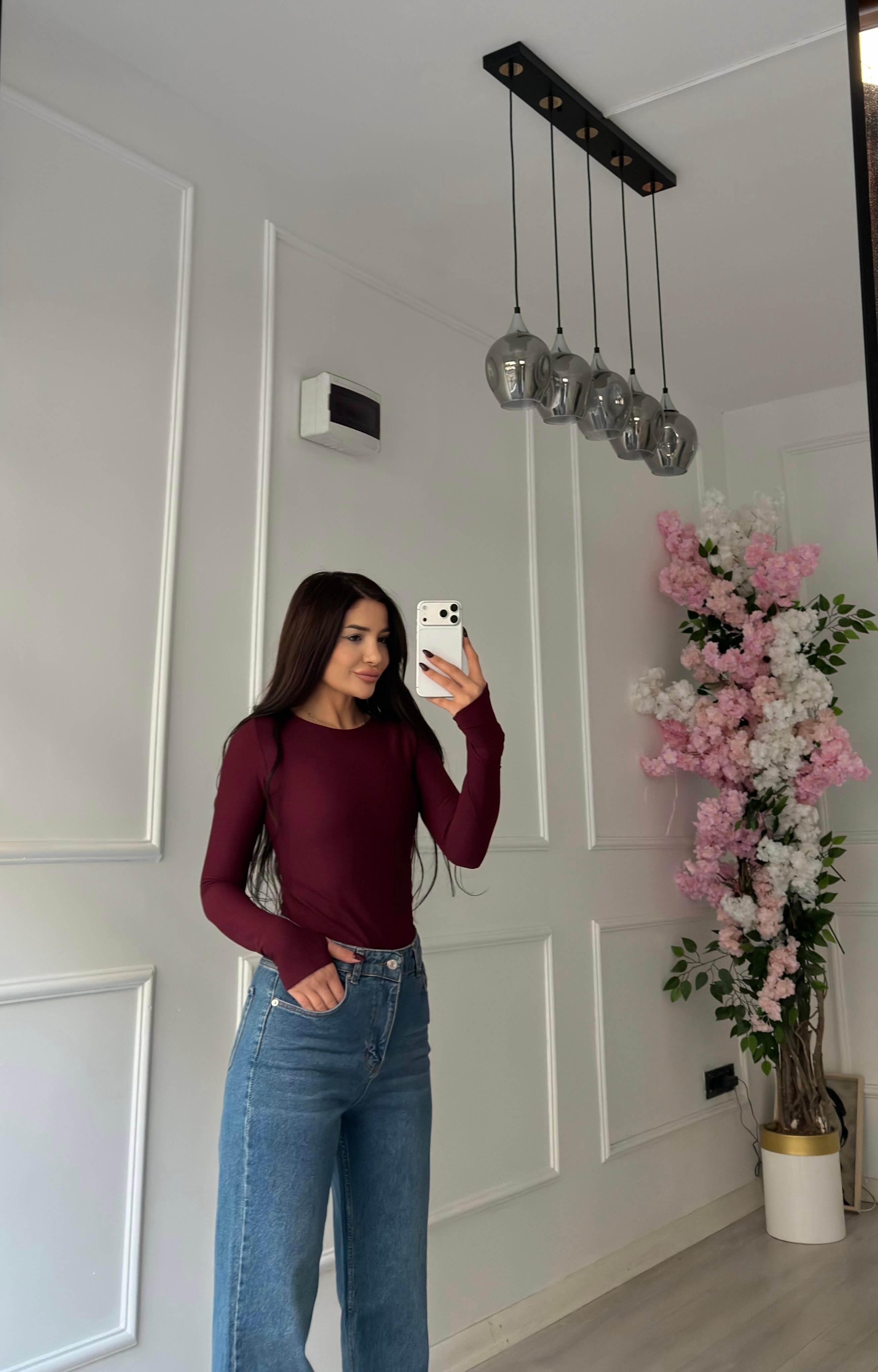 Bordo Çıtçıtlı Badi Uzun Kol 