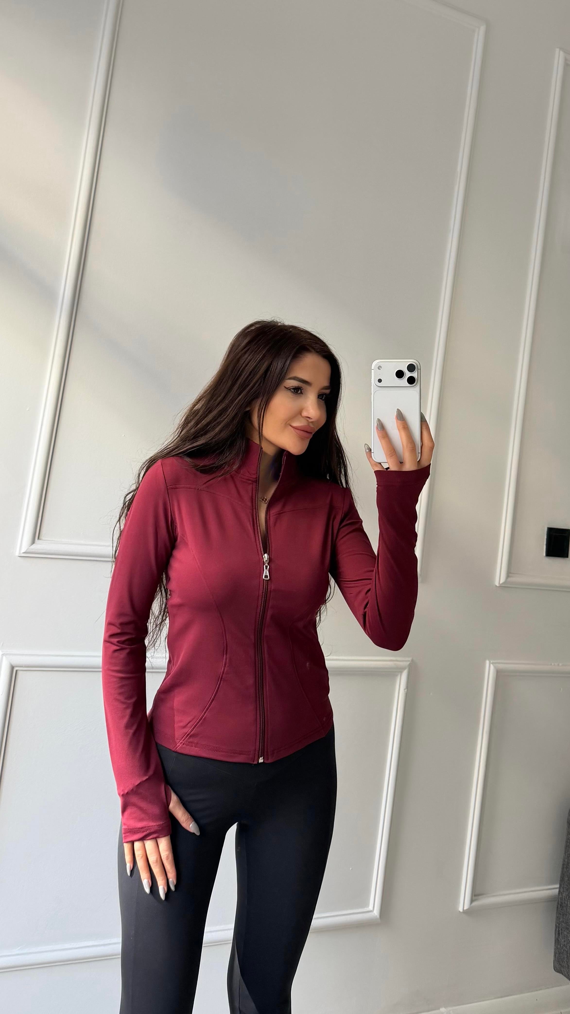 Bordo İçi Polarlı Sporcu Fermuarlı Hırka