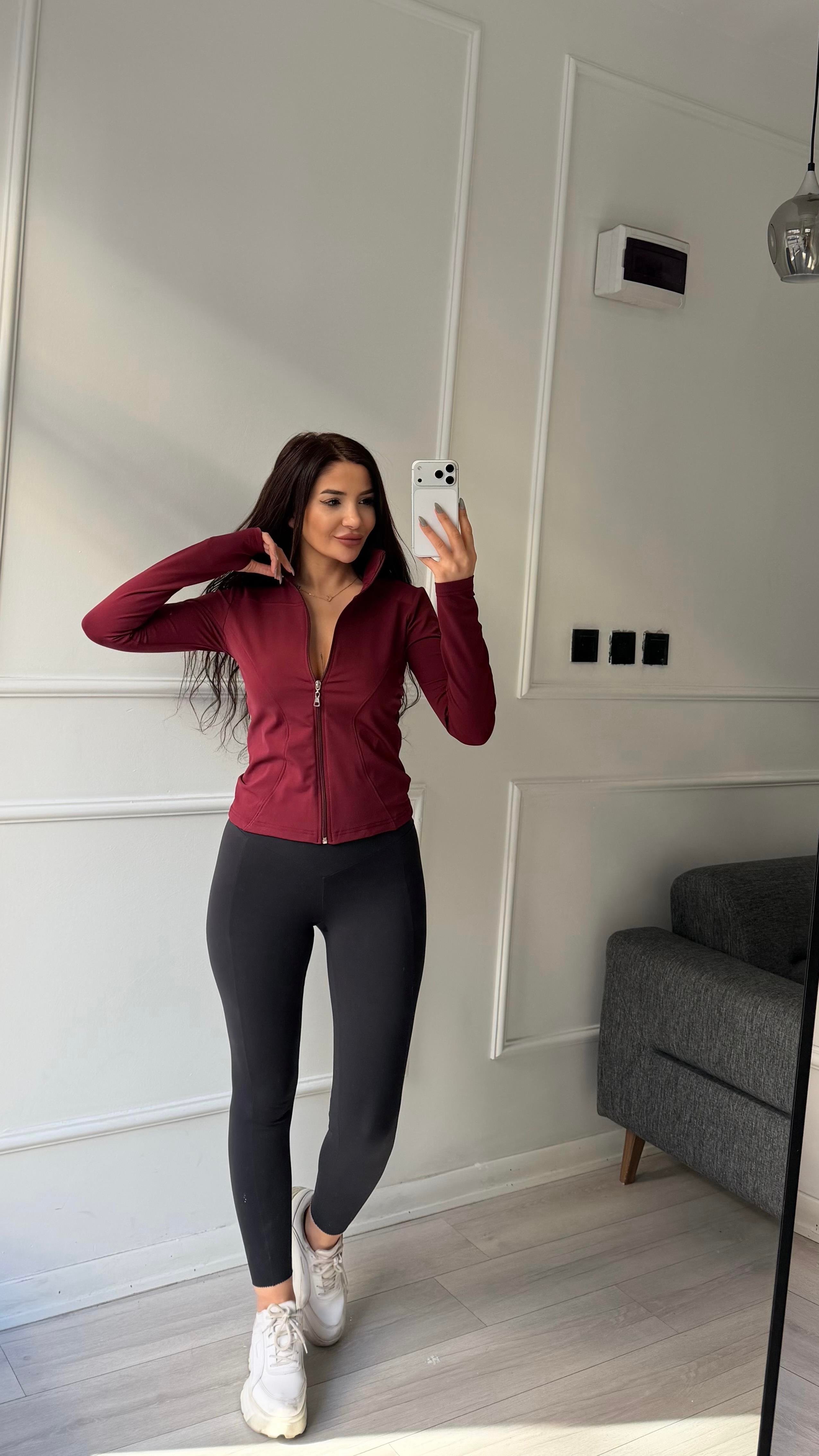 Bordo İçi Polarlı Sporcu Fermuarlı Hırka