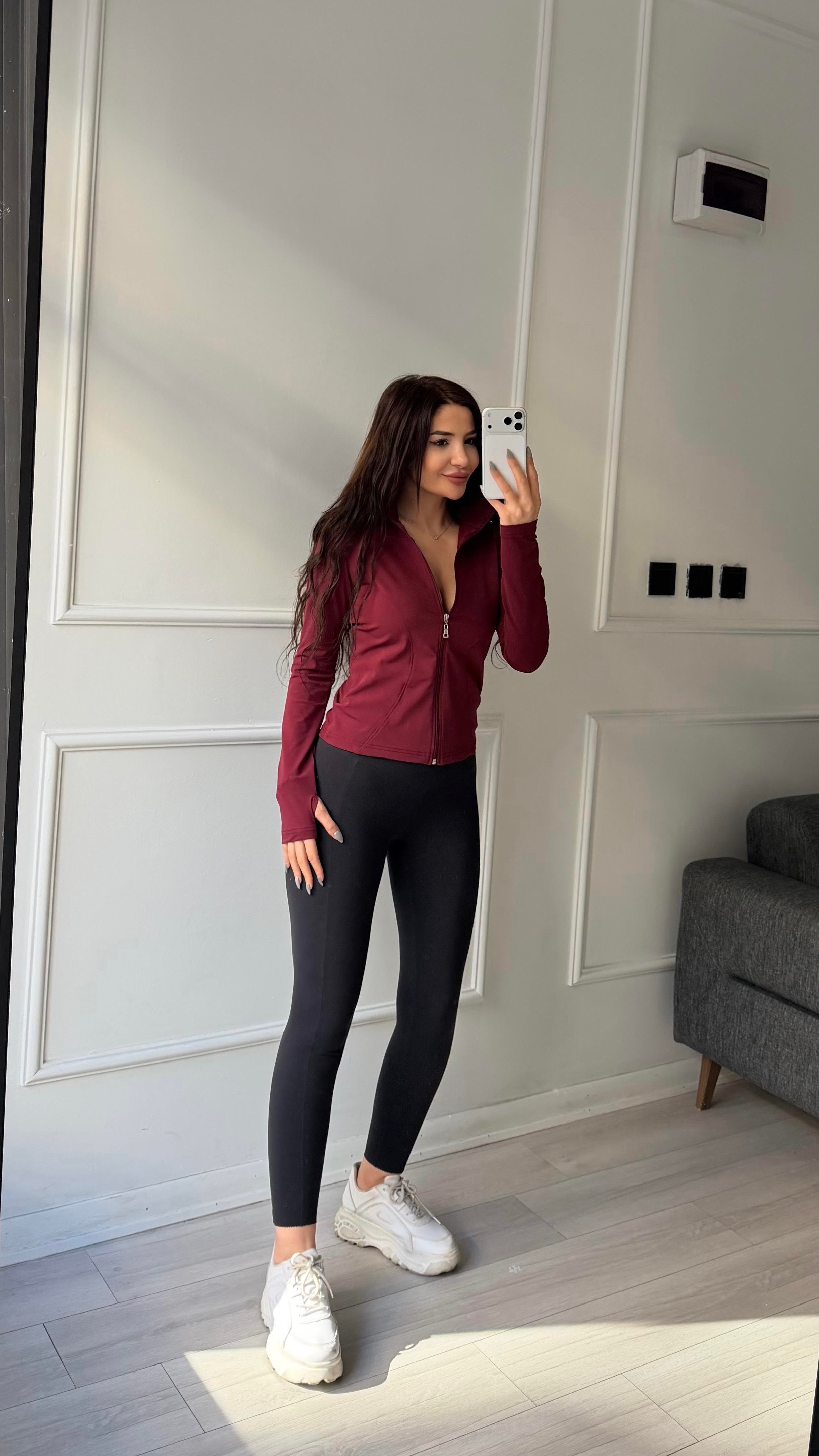 Bordo İçi Polarlı Sporcu Fermuarlı Hırka