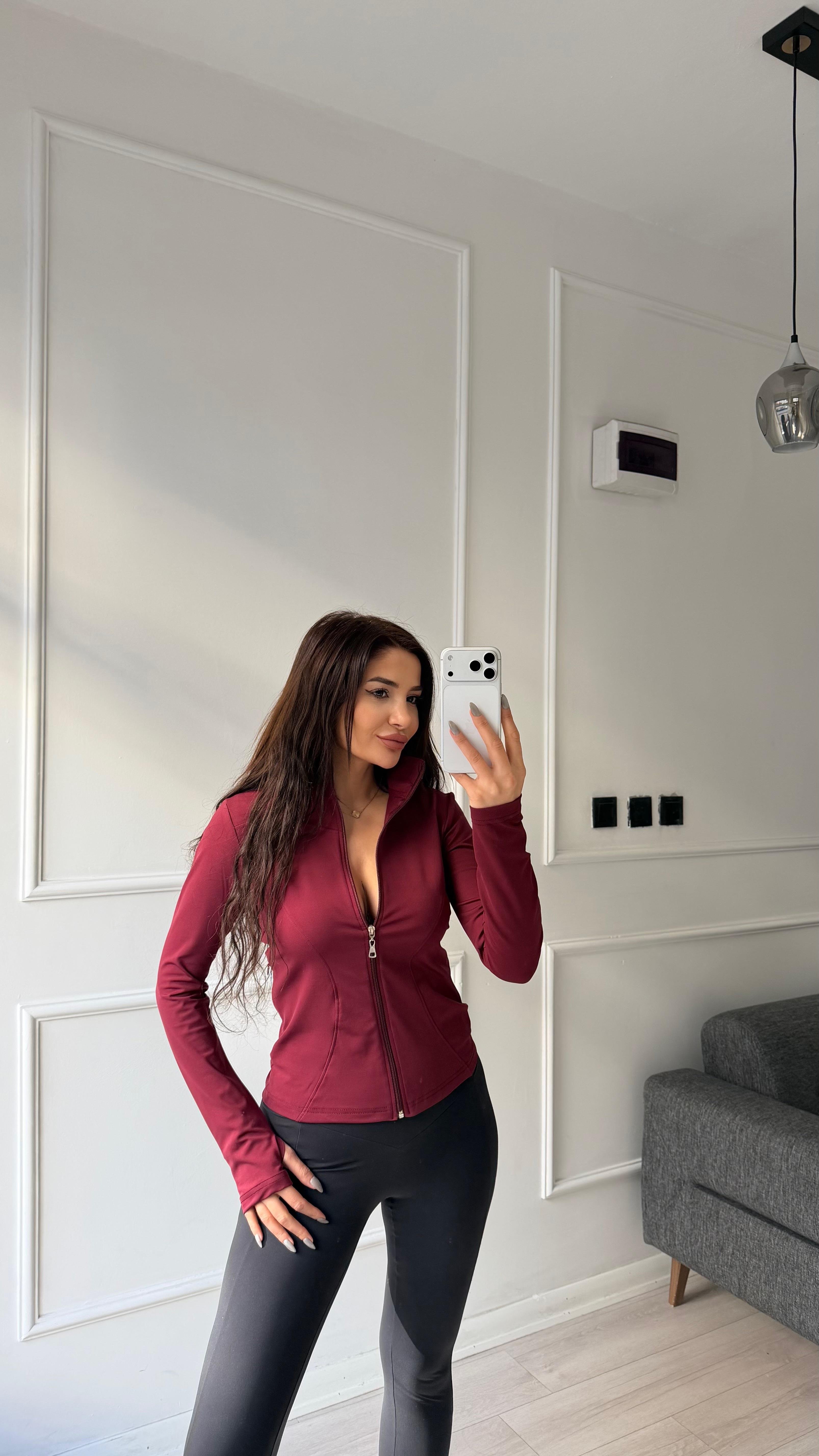 Bordo İçi Polarlı Sporcu Fermuarlı Hırka