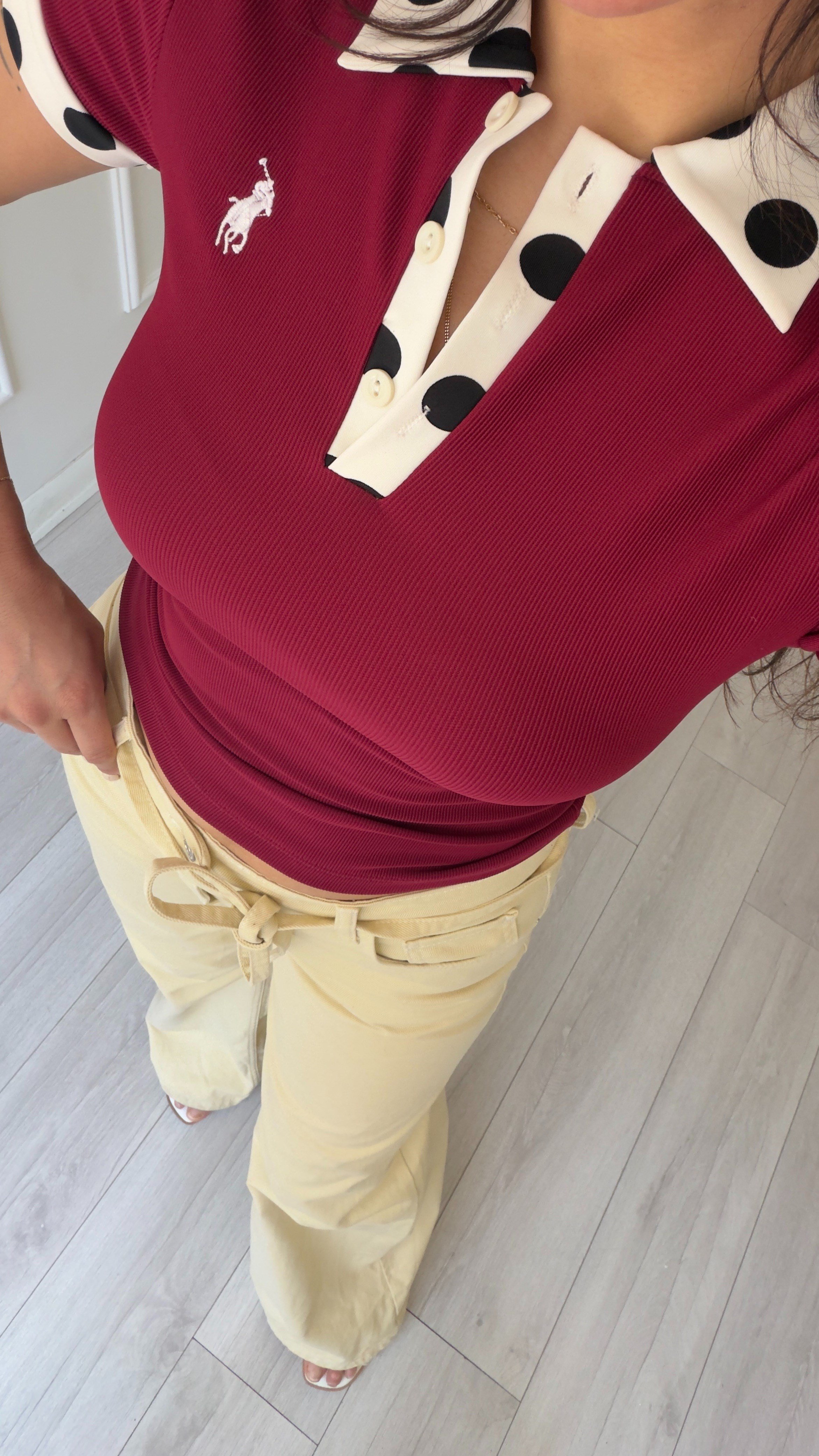 Bordo Polo Yaka Puantiyeli Tişört