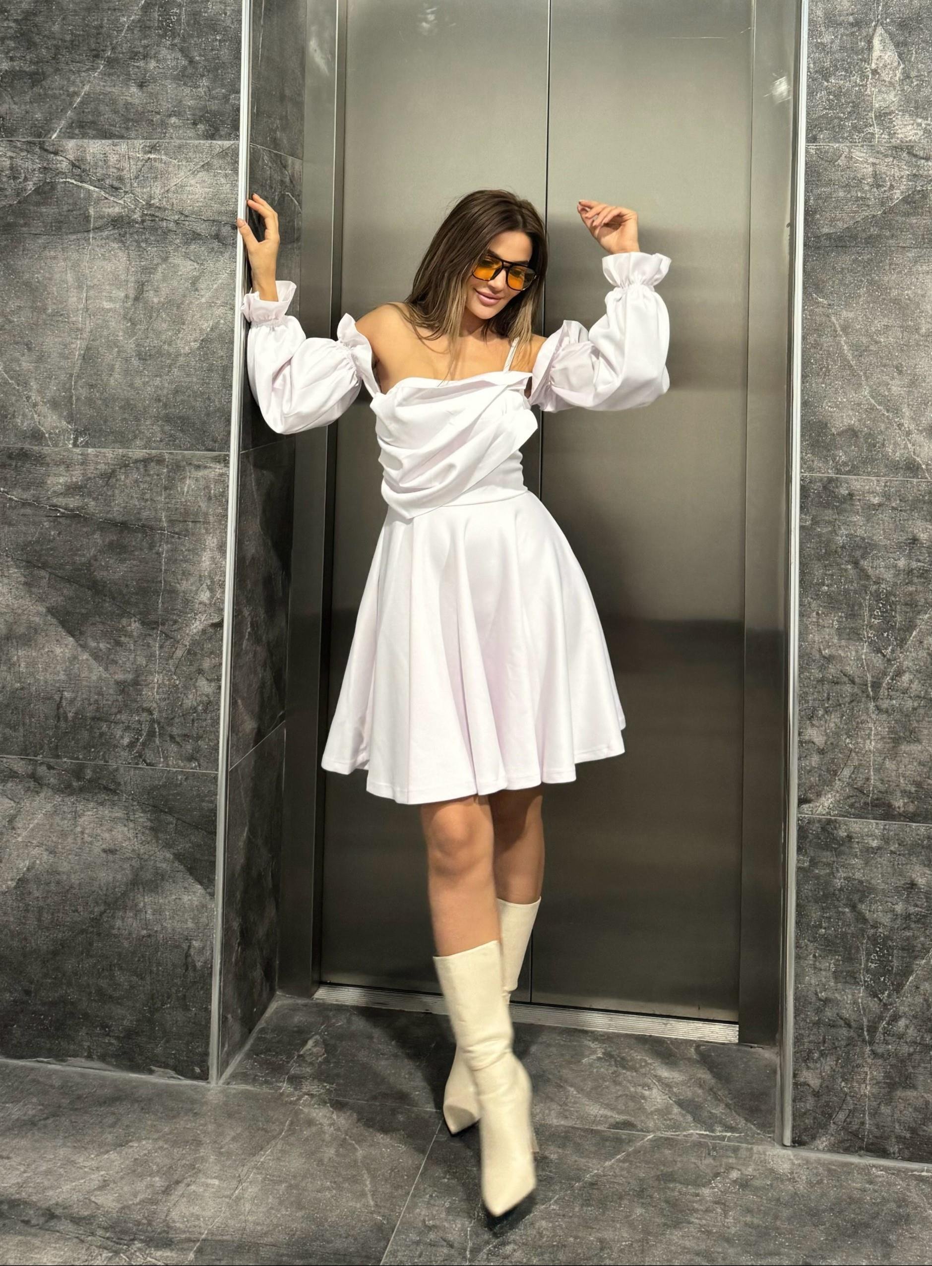 Bridal Beyaz A-Kesim Dokuma Düğün/Nikah Gece kısa Elbise