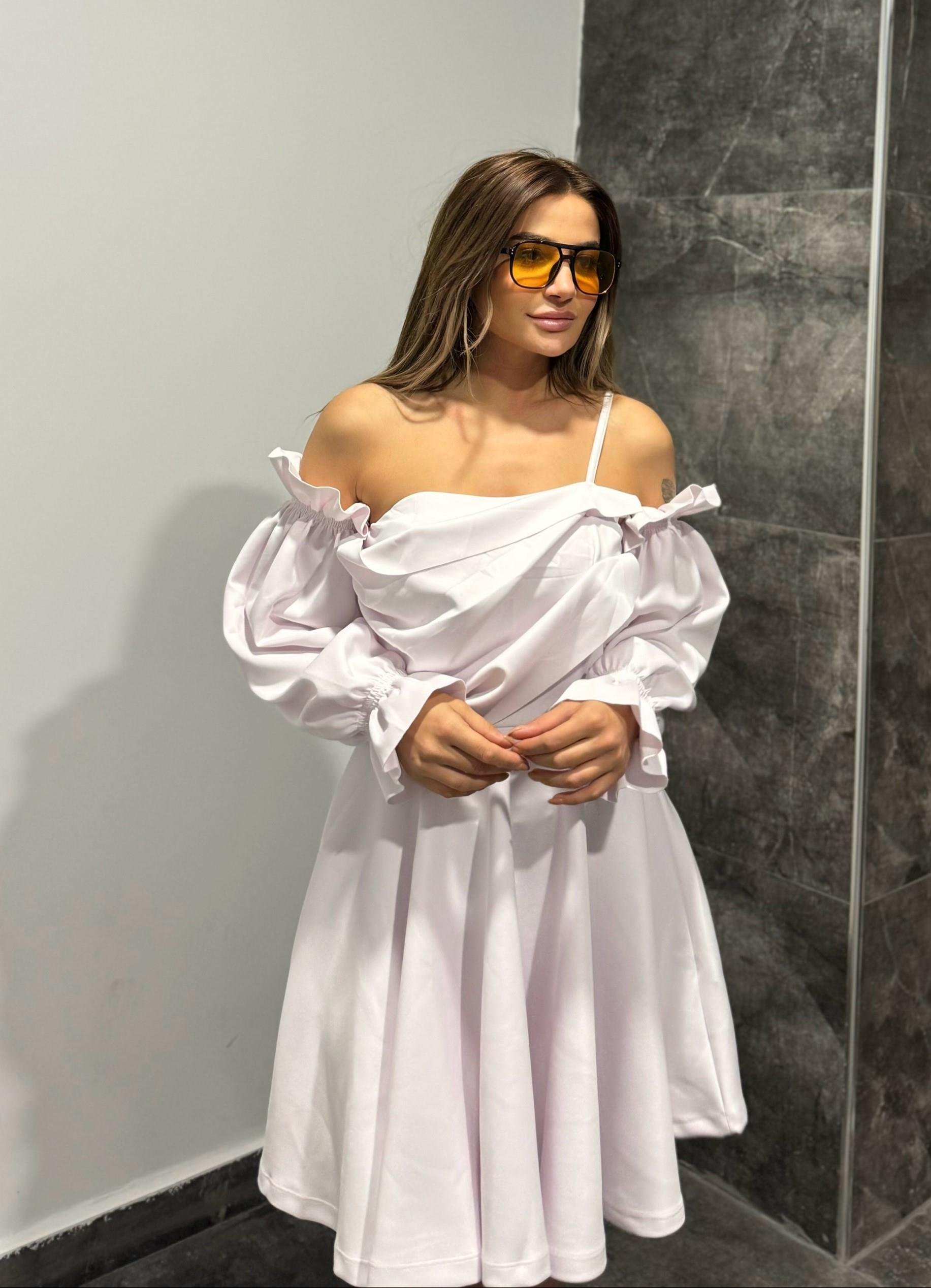 Bridal Beyaz A-Kesim Dokuma Düğün/Nikah Gece kısa Elbise