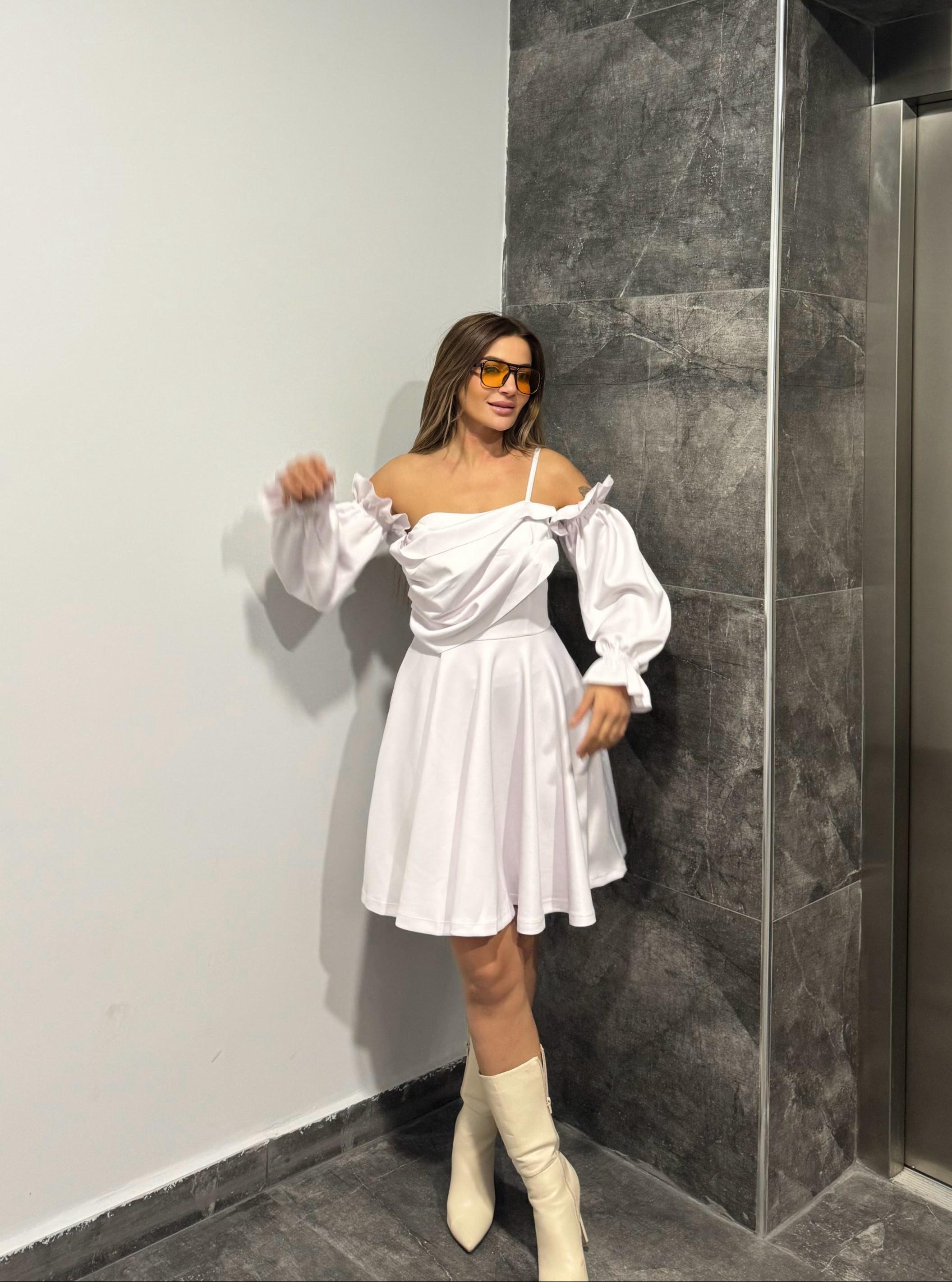 Bridal Beyaz A-Kesim Dokuma Düğün/Nikah Gece kısa Elbise