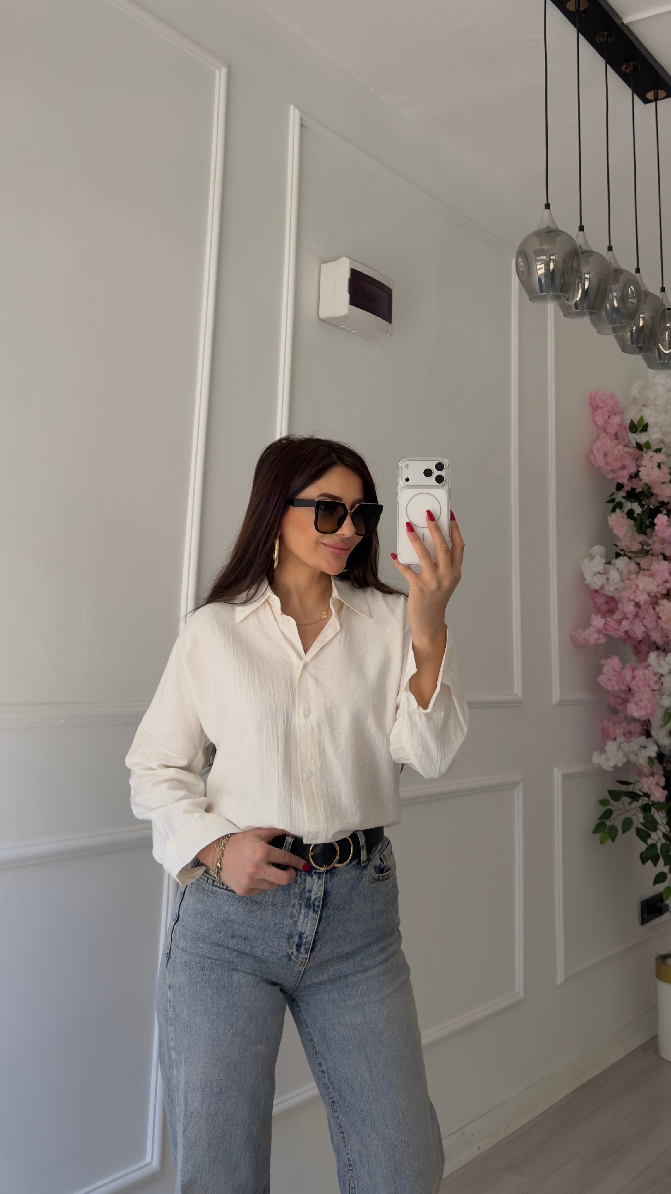Bürümcük Dokulu Oversize Kesim Krem Gömlek