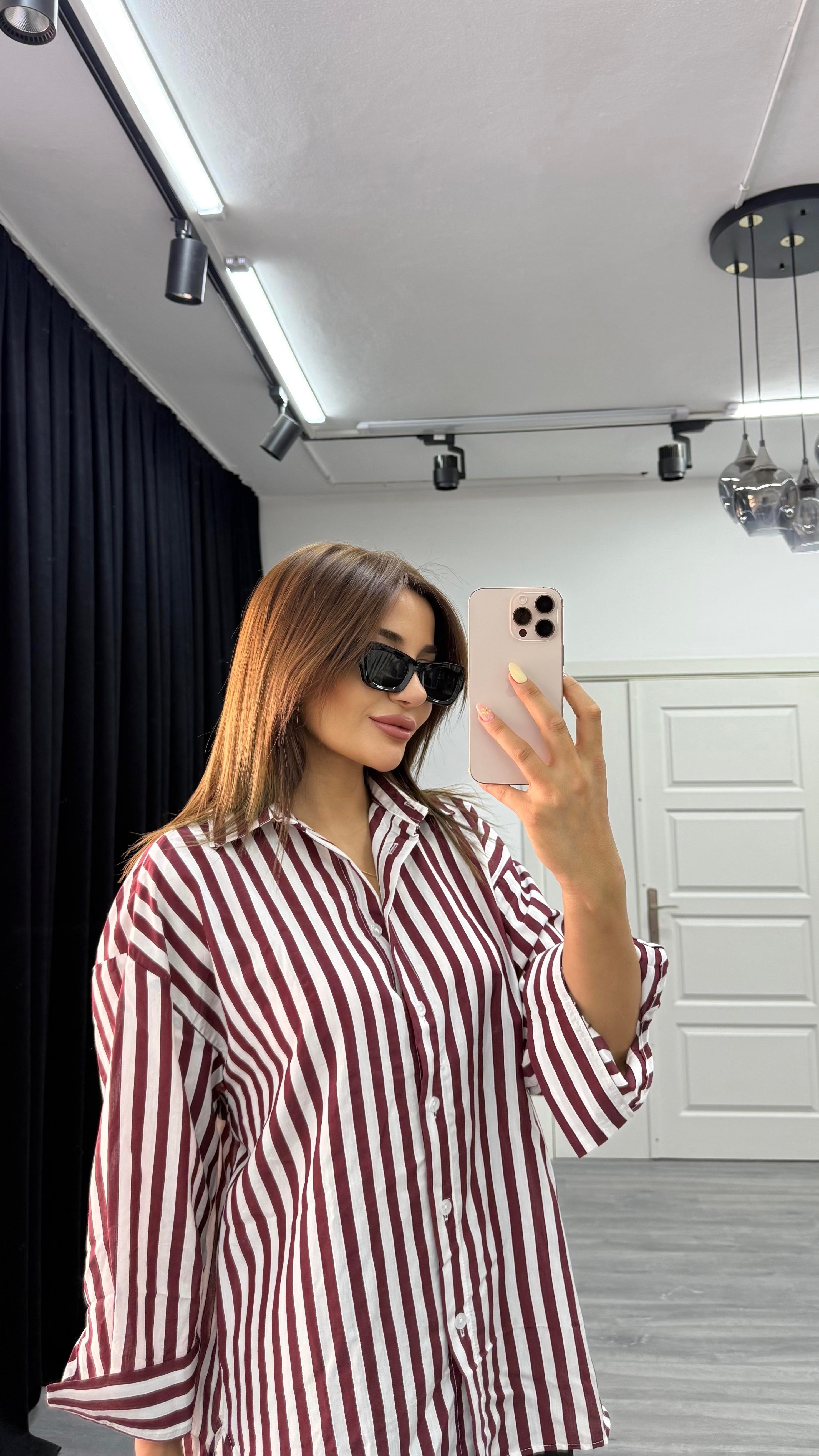 çizgili dokulu kadın oversize gömlek-Siyah